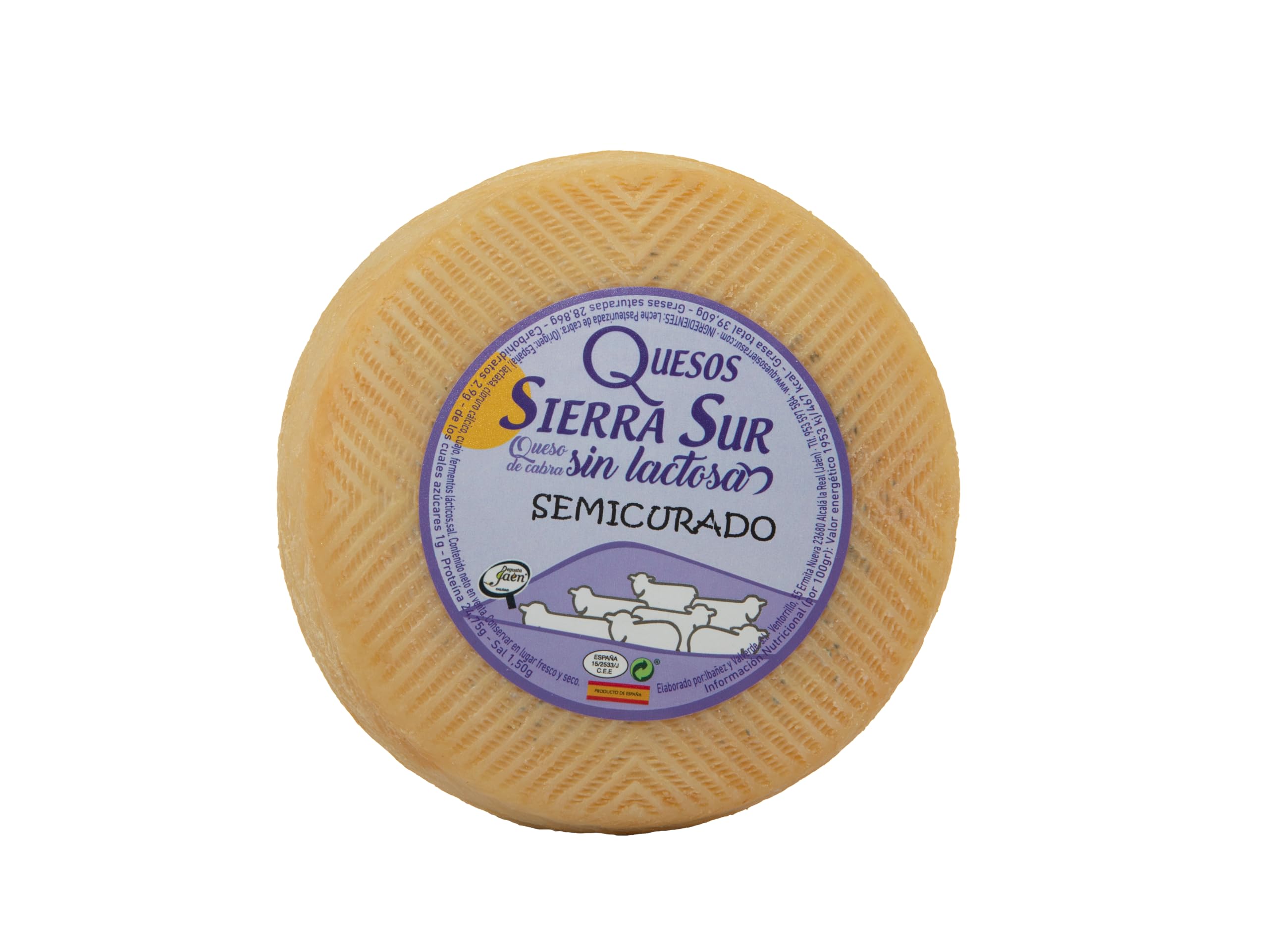 QUESOS SIERRA SUR Queso semicurado de cabra sin lactosa Sierra Sur pieza 850 gramos envasada al vacío
