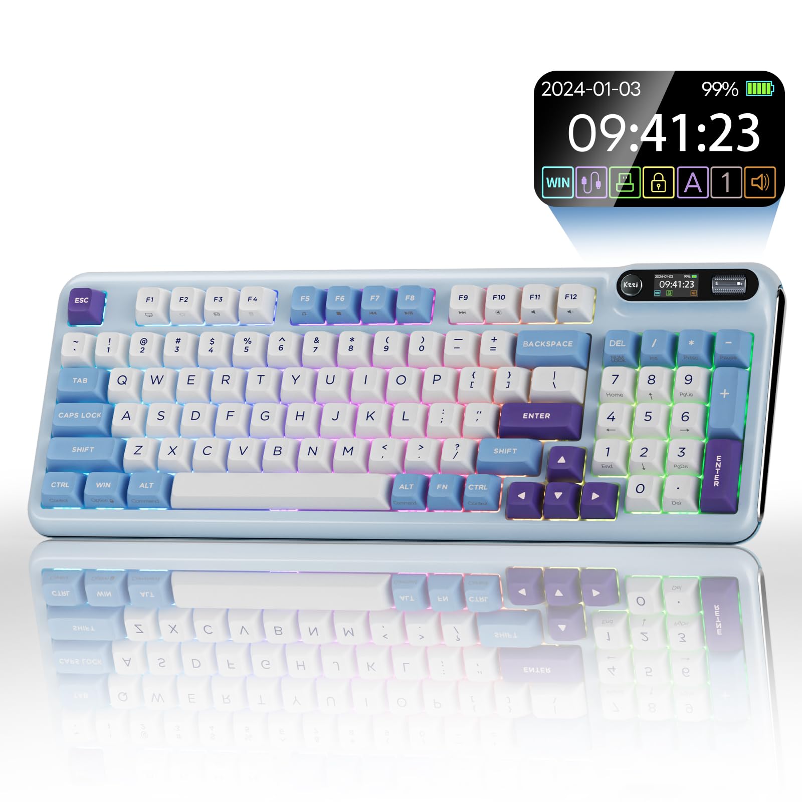 KZZI Z98 Wireless Mechanical Keyboard, Smart Display & Knob, BT5.0/2.4GHz/USB-C, Hot Swappable Custom Keyboard, Pre-lubed Linear Switches, Gasket