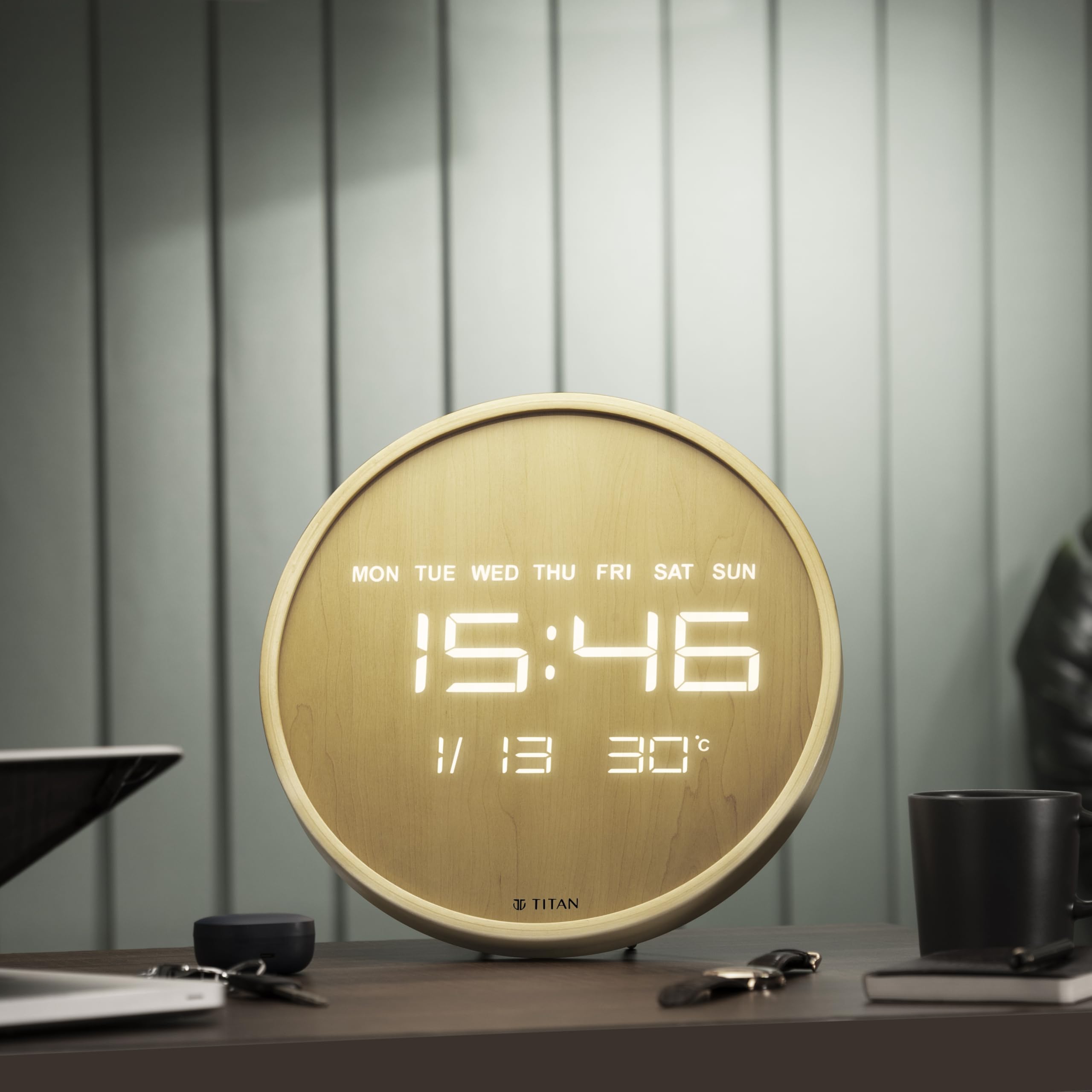 Titan LED Digital Wall & Table Clock – 32cm Wooden Frame, Large Display, 12/24 Hour Time, Day Date Month, Indoor Temperature, Auto-Dimming, Power Adapter with Time Memory Backup Battery-image-20
