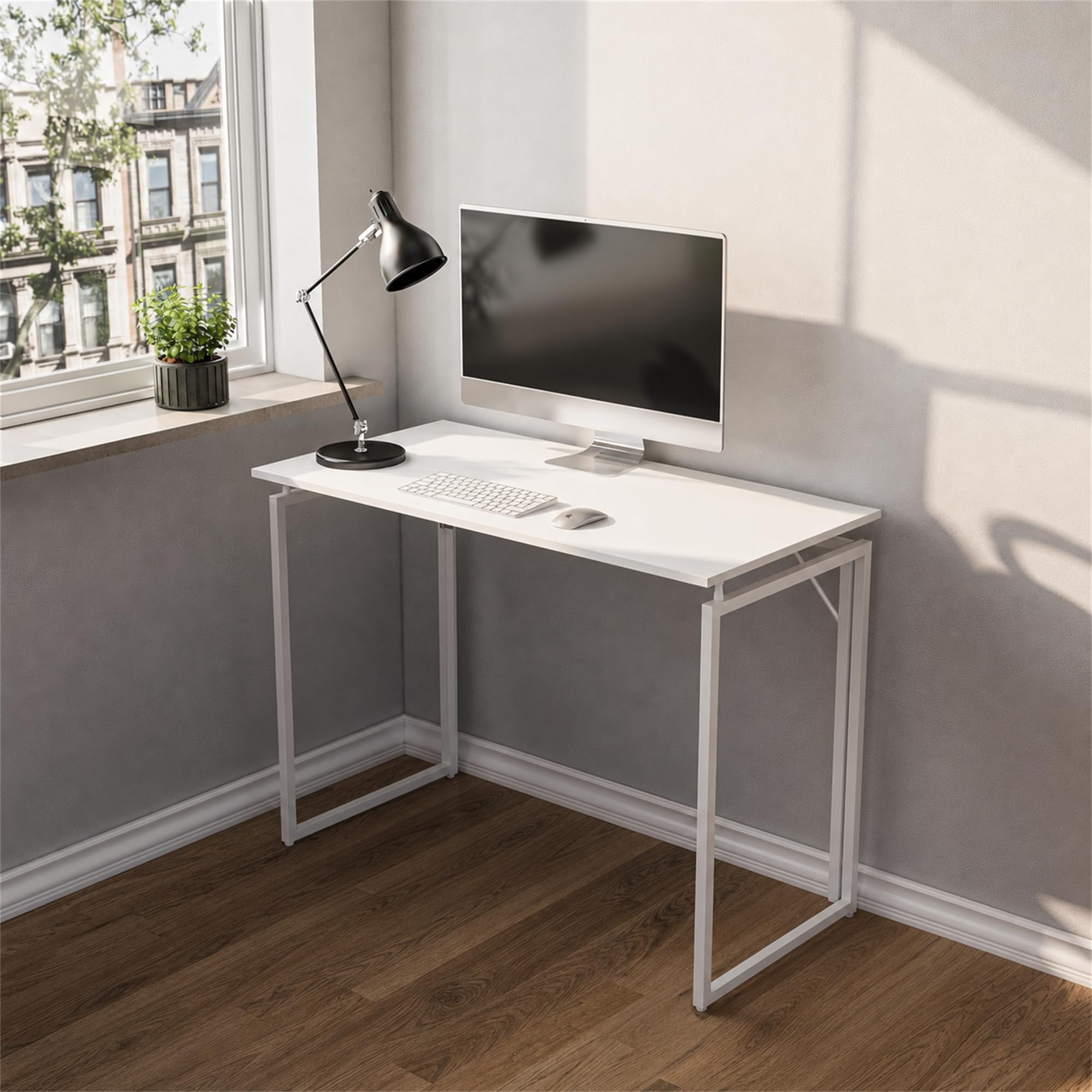 MUSSO F5 Klappschreibtisch, 80 x 40 cm, Montagefrei, Weiß | 80 x 40 cm Platte, klappbar, montagefrei, Homeoffice, Studium und Basteln