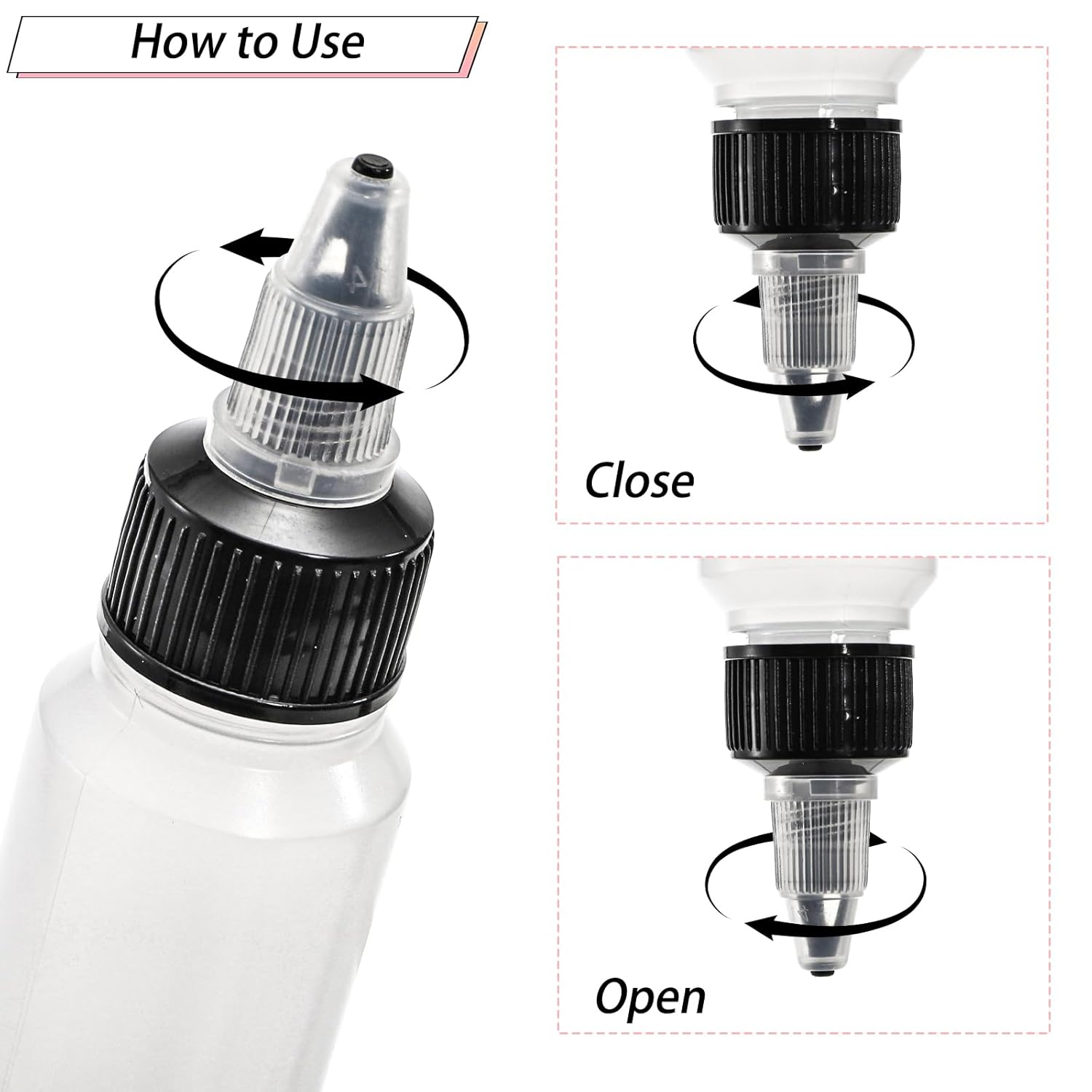 Bekith 40 Pack 1oz Dispensing Bottles, Boston Round HDPE Plastic Bottle with Twist Top Cap, Empty Plastic Squeeze Bottle - Image 4