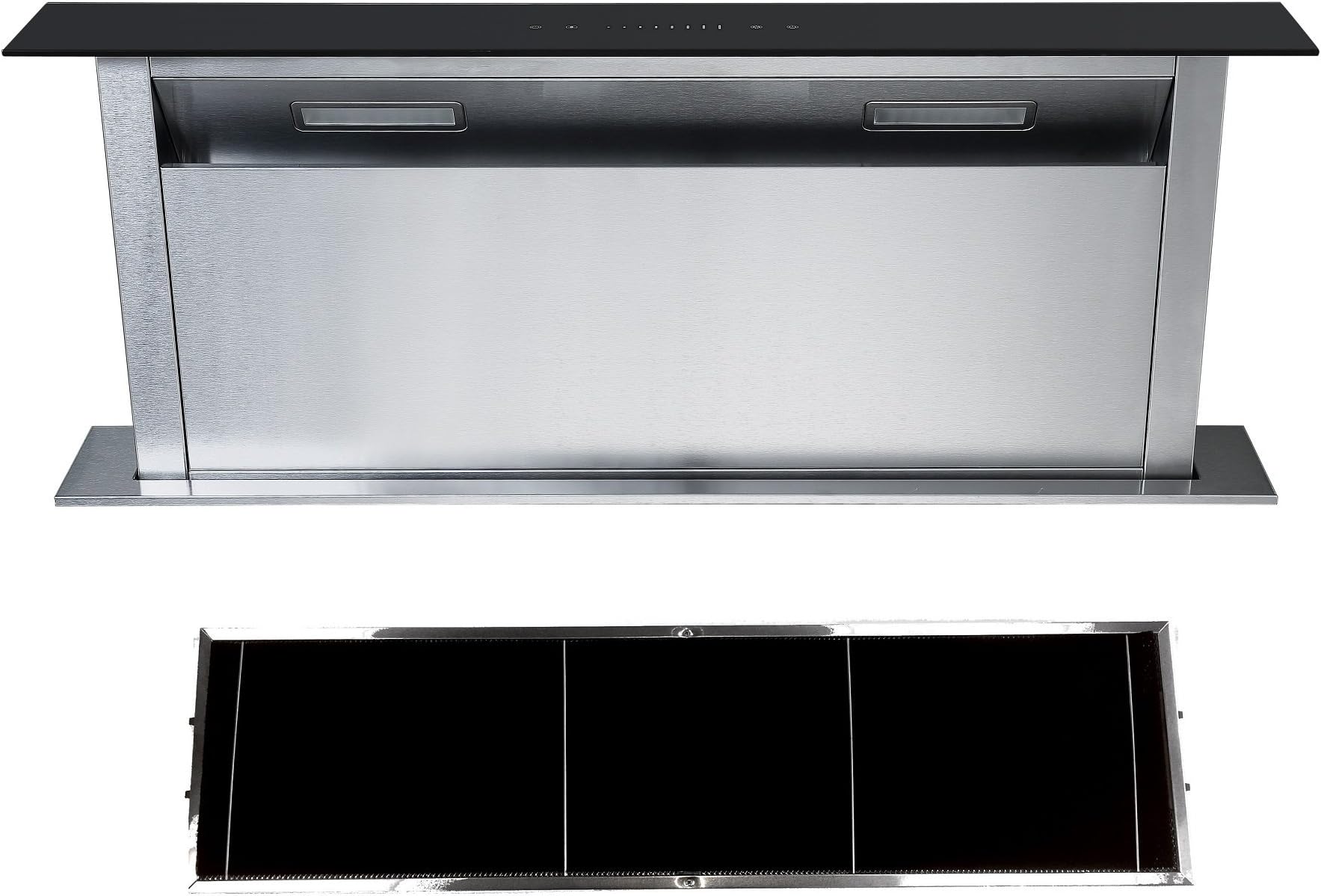 Cookology Downdraft Cooker Hood, Built-into Island Worktop Extractor Fan & Recirculating Carbon Filter (90cm, Stainless Steel)