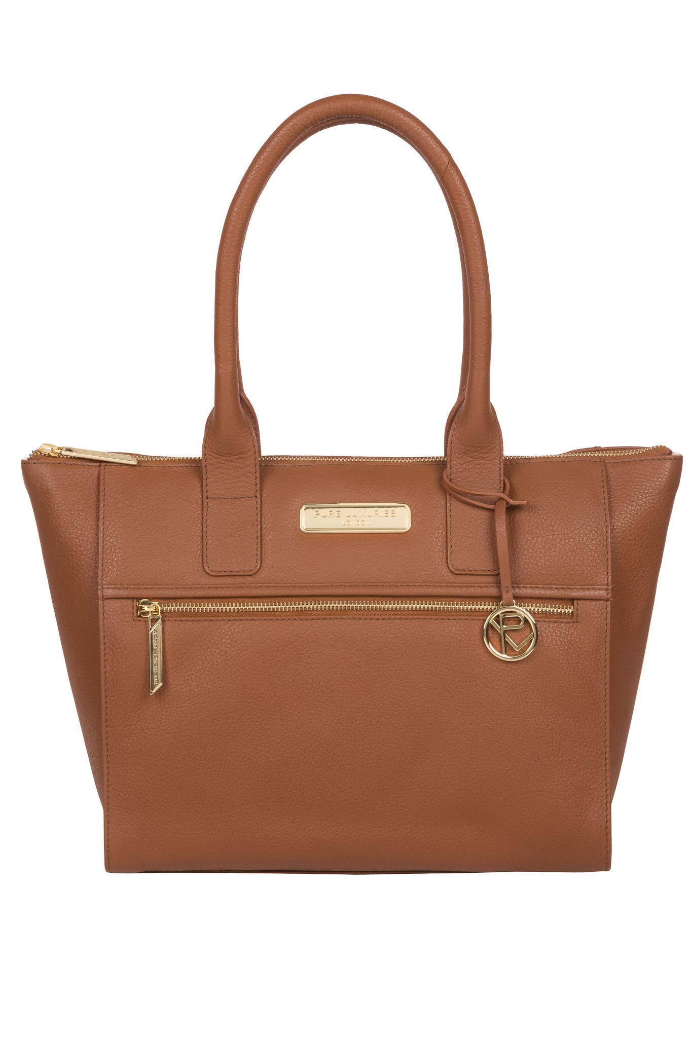 PURE LUXURIES LONDON Faye Women's 42cm Biodegradable Leather Tote Bag with Zip-Over Top, 100% Cotton Lining with Matching Leather Handles PL20-84