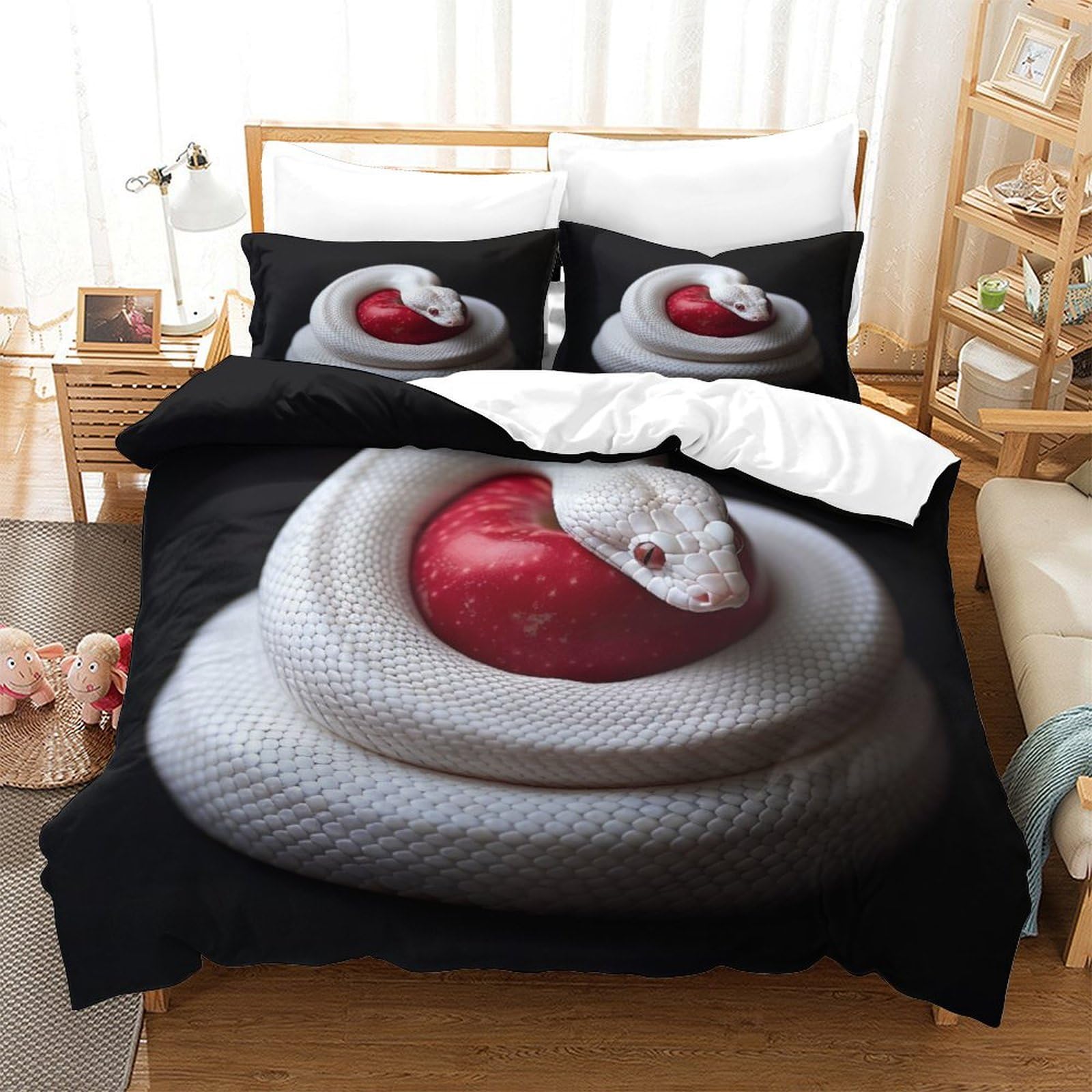 P1S9U7W5Y 3D Printed Realistic Snake Duvet Cover Set 3pcs Microfiber Snake Skin Bedding Set King（220x240cm）