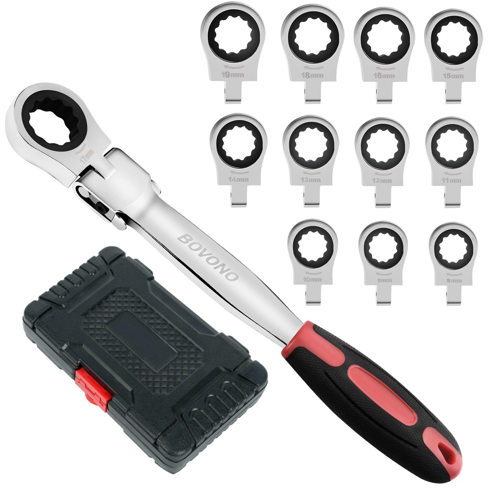 Ratchet Wrench Set, 12 IN 1 Interchangeable Heads Ratcheting Combination Wrench Set, 8mm-19mm Metric Flex Head Ratchet Wrench Tool for Home Use, Repairing