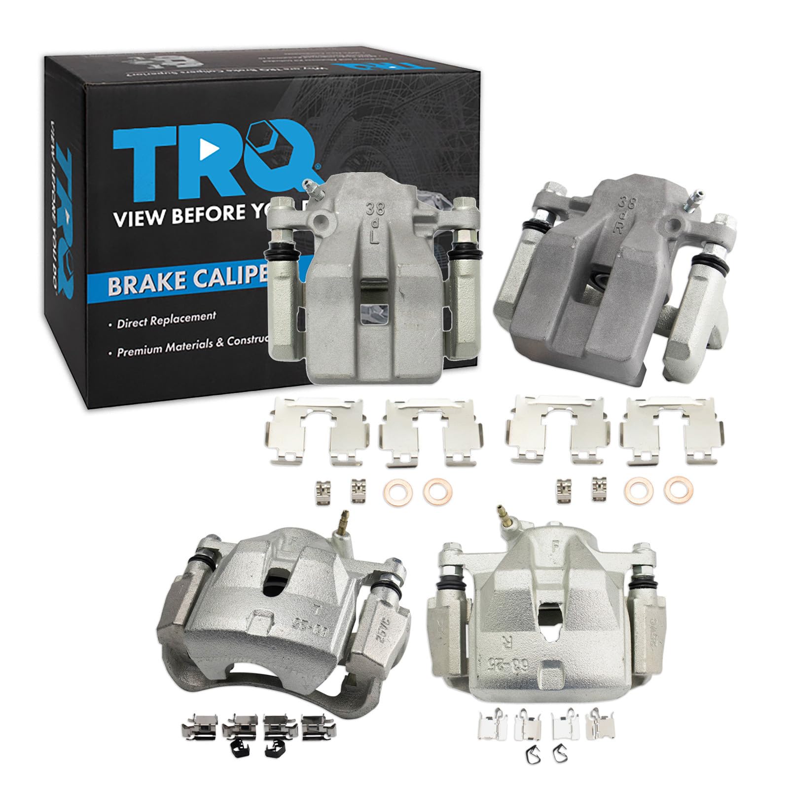 TRQ Front and Rear Brake Caliper Set Zinc Coated Brackets Hardware Compatible with 2011 Toyota RAV4