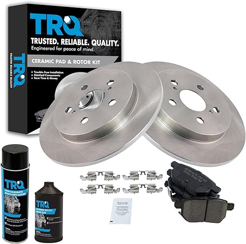 TRQ Kit de pastillas de freno trasero y rotor de cerámica compatible con 09-19 Corolla 11-13 CT200h 09-13 Matrix 10-22 Prius 19-22 Prius AWD-e 12-13