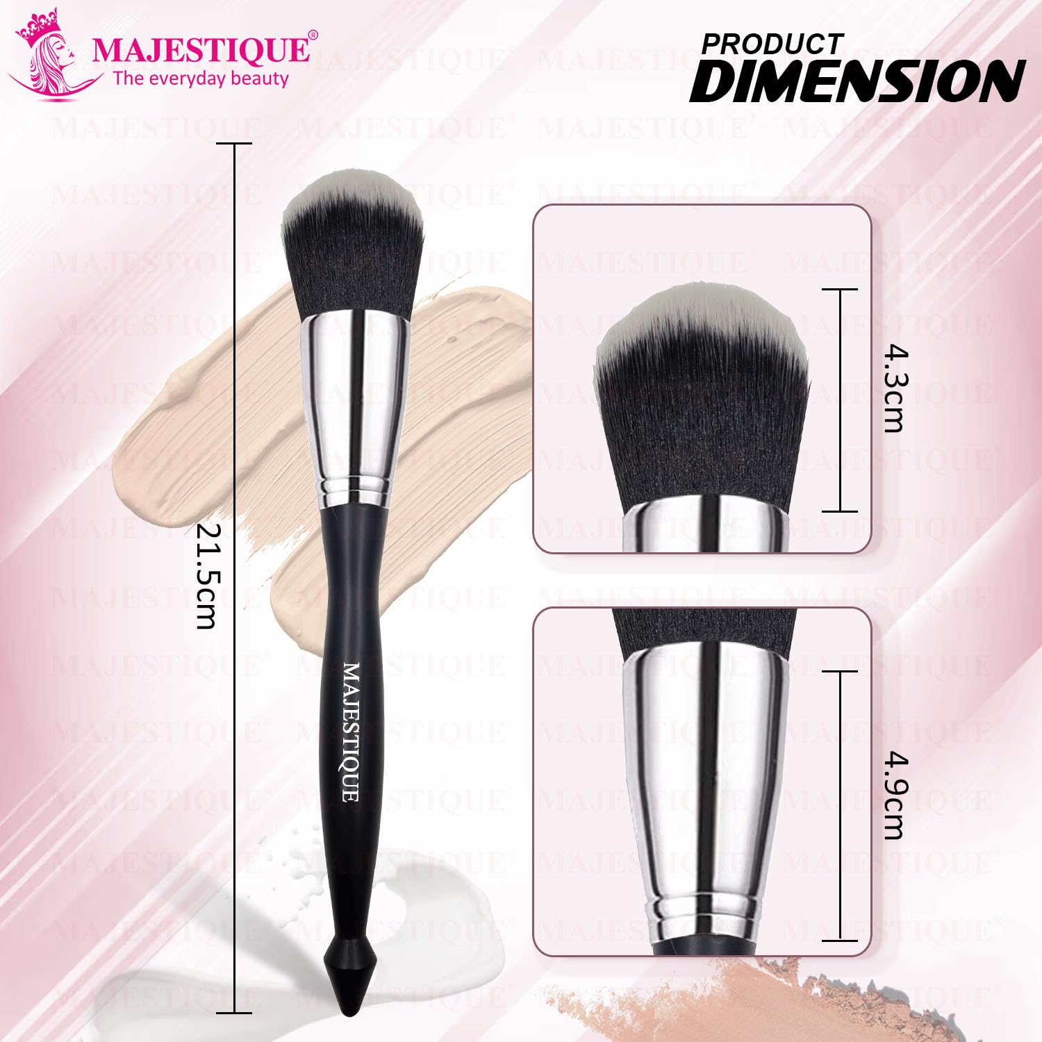 Majestique Makeup Powder Brush for Women Girls – Soft Dense Synthetic Bristles for Blending, Contouring & Buffing | For Liquid, Cream & Powder Makeup | Vegan & Cruelty-Free – Black Silver