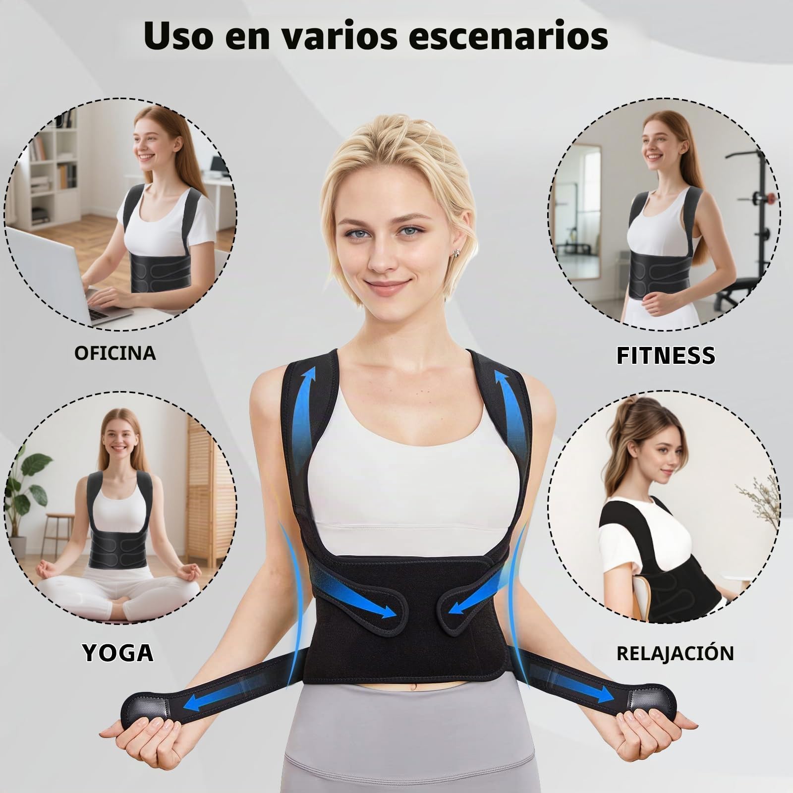 Corrector Postura Espalda, Enderezador de Espalda con 4 Barras de Apoyo, Corrector de Postura para Hombre y Mujer Premium Ajustable para Aliviar el Dolor de Cuello, Hombros y Espalda(Negro,M)