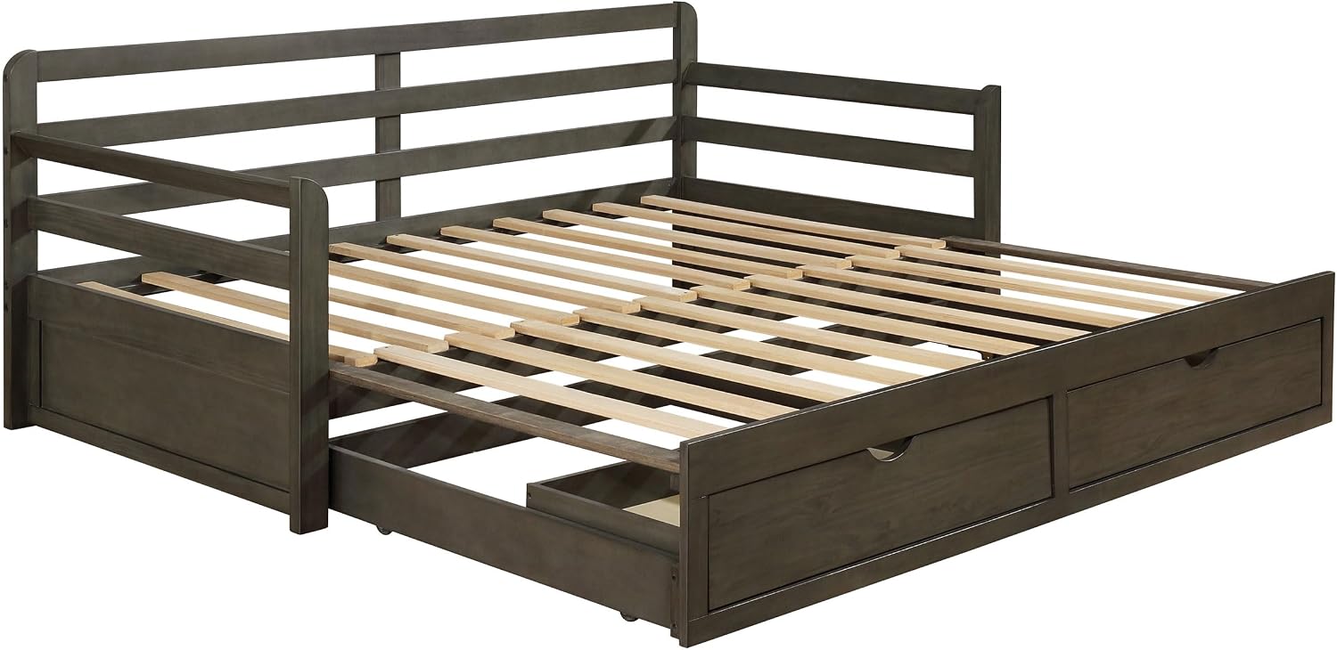 Coaster Home Furnishings Sorrento Farmhouse Wood Twin XL Size Daybed with Extension Trundle for Guestroom 34-inch Headboard Bedroom Lounger Grey 305706