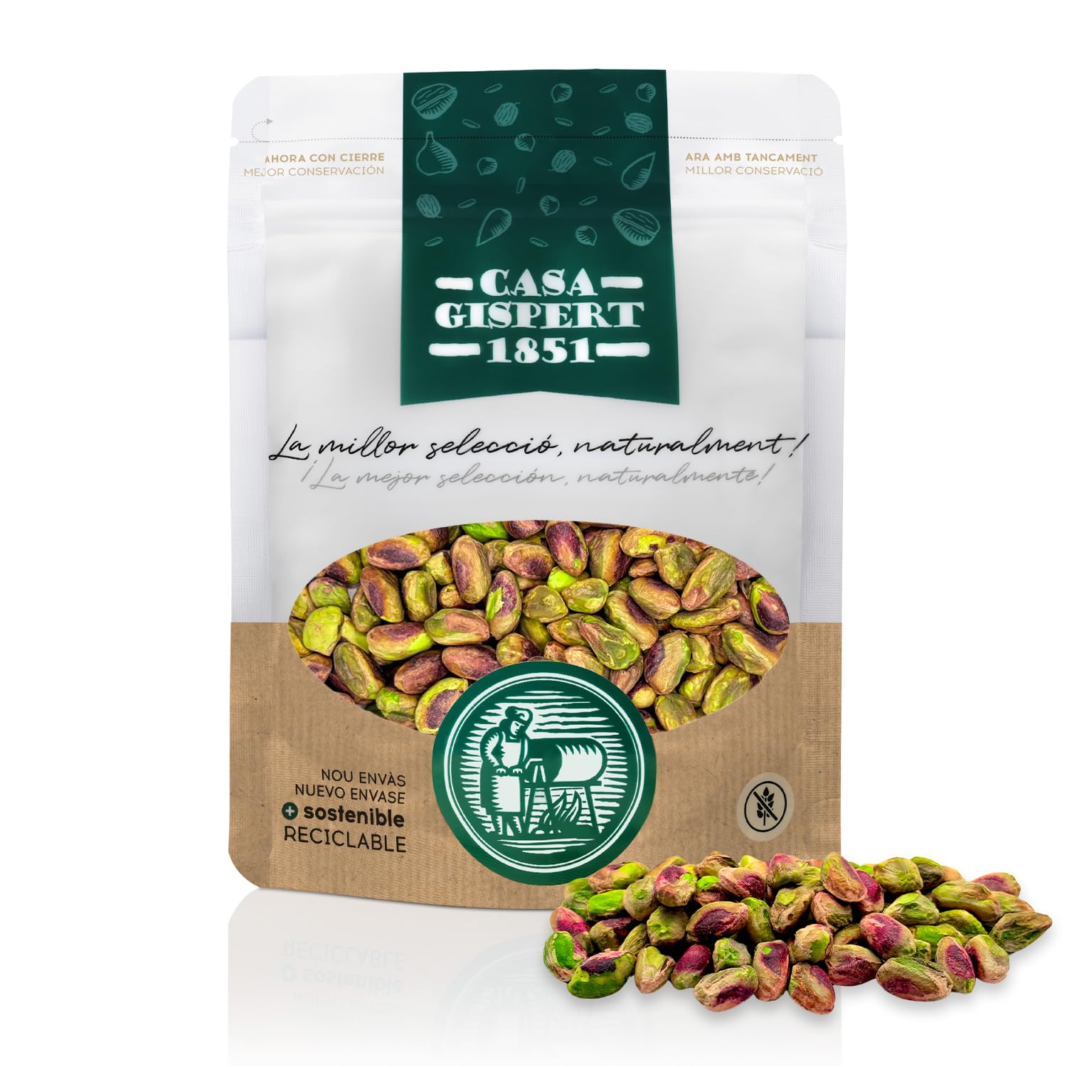 Casa Gispert - Pistacho - Sin Gluten, Vegano (500g, Crudo - Sin Cáscara - País)