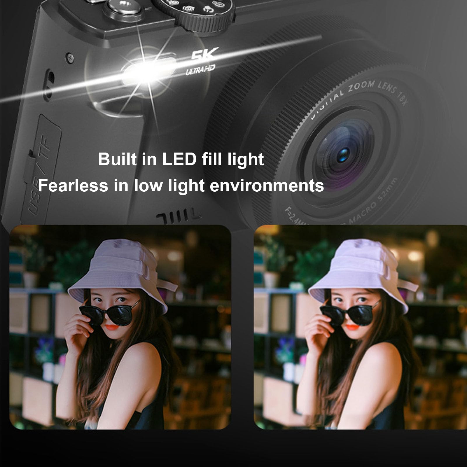 Camera Digitale 5k 75 MP con WiFi, Autofocus Zoom 18x, Schermo di Lancio da 3 Pollici, Fotocamera Vlogging con Carta da 32 GB