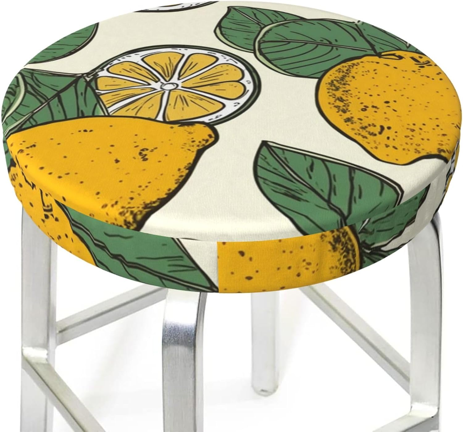 Bar Stool Cover Round Elastic Stool Cushion Covers Lemon Fruit Pattern Bar Chair Cover Washable Stool Cushion Slipcover Stretch Stool Seat Covers for 12-14 Inch Chair