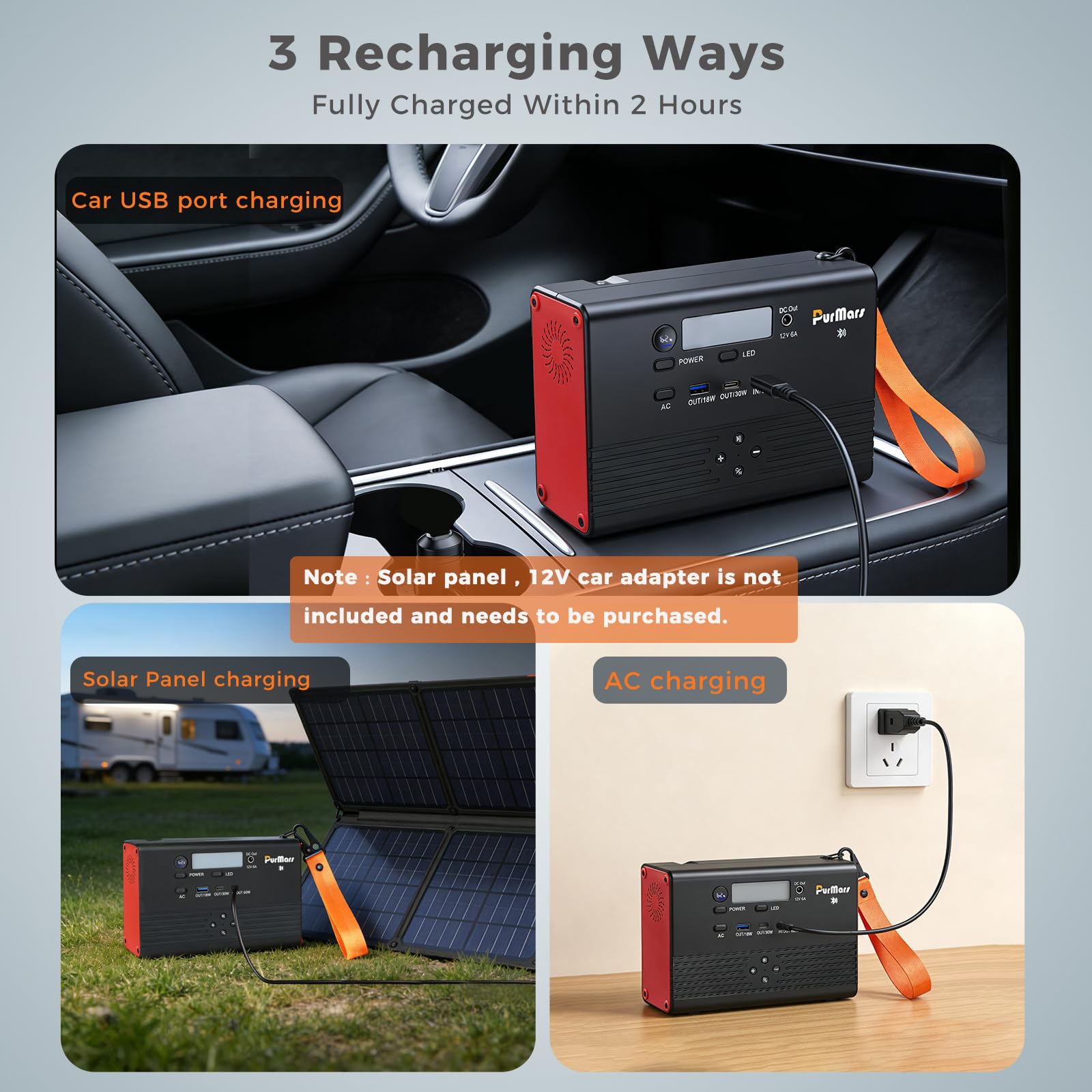 Stazione di ricarica portatile Purmars,power bank da 92Wh/100W:altoparlante Bluetooth,radio FM,ricarica rapida PD,uscita CA 230V e porte multiple.ideale per il campeggio e l'alimentazione di emergenza
