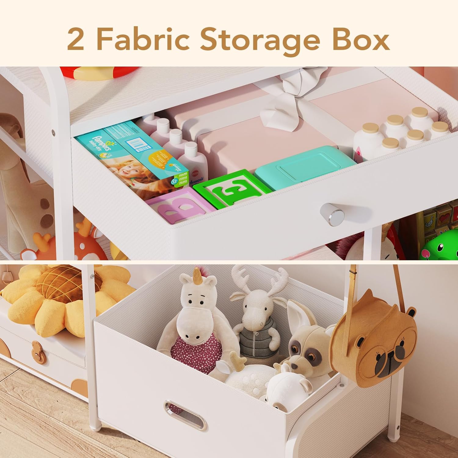 BBLIKE Kids Clothing Rack - Baby Clothes Organizer with Bottom Storage Shelf, Garment Rack With Storage Box for Hanging Clothes, Coats, Skirts, White