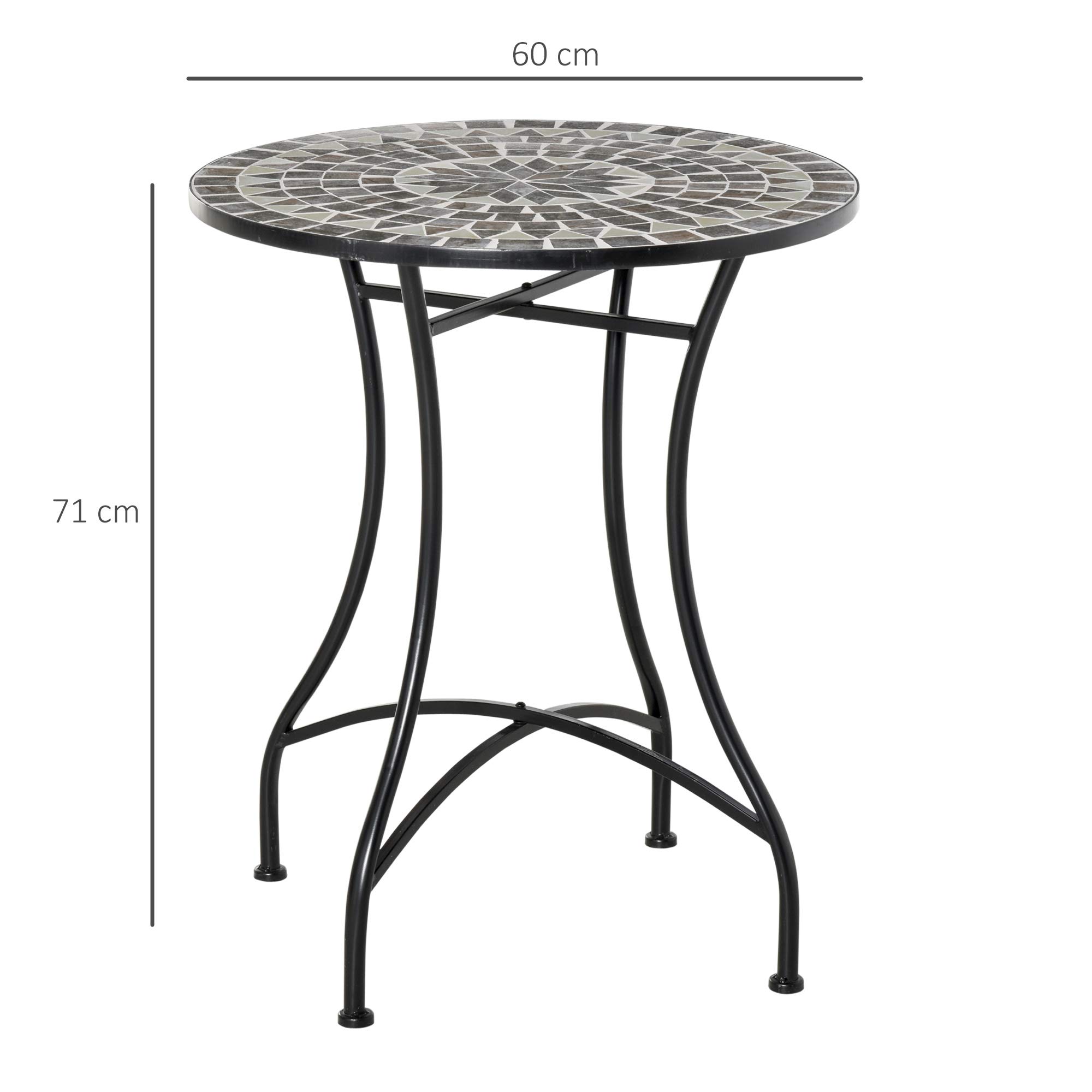 Outsunny Tavolino da Giardino in Metallo e Ceramica Ф60x71cm Nero