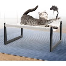 Elevated Cat Bed with 360 View - Rust-Proof Metal Frame, Removable Machine Washable Mattress Thin, Includes Cat Toy - Easy Assembly
