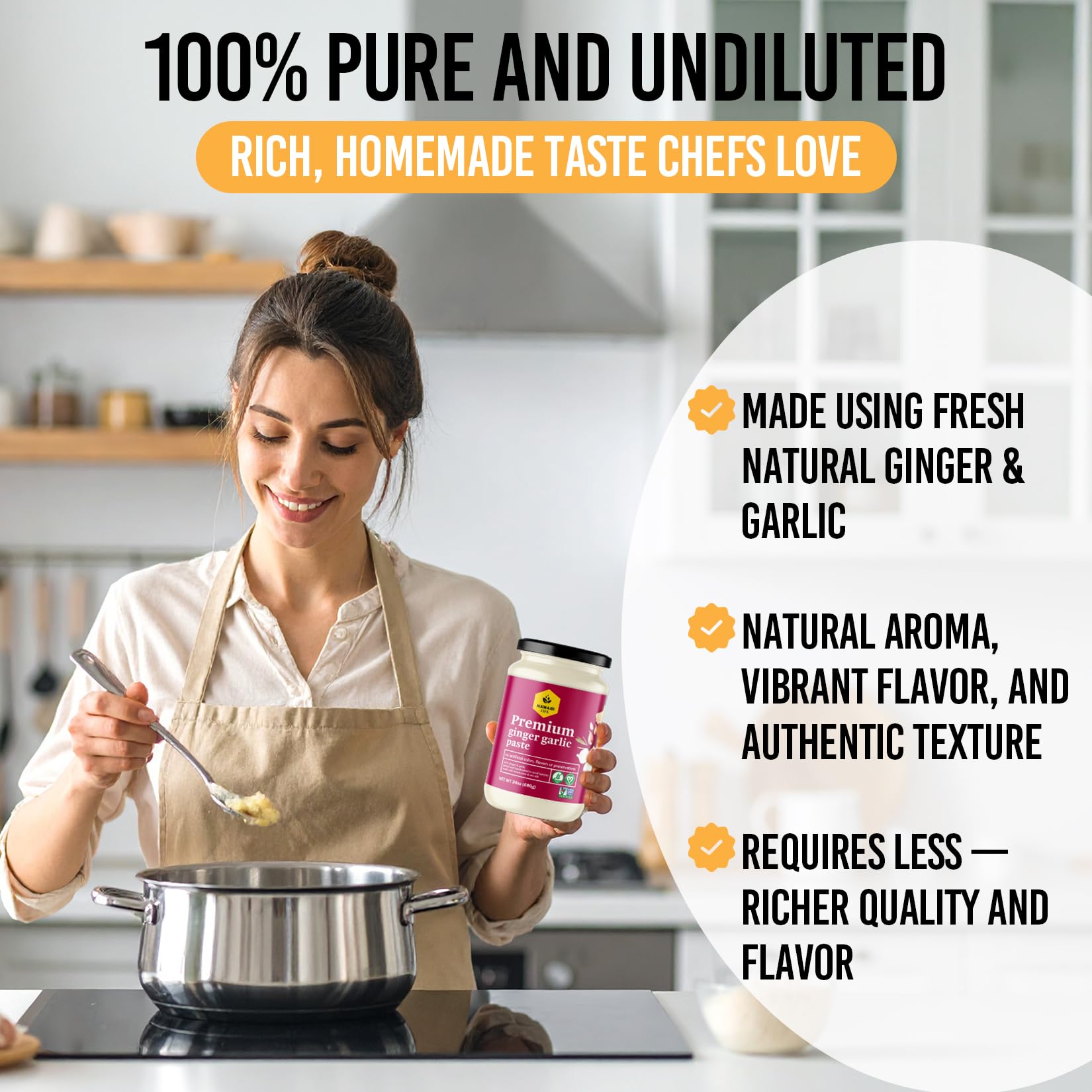 Ginger & Garlic Paste | 100% Natural (Non-GMO) | Gluten Free | Vegan | No Artificial Preservatives or Flavors | No Vinegar | No Added Water | Hand-Peeled and Crafted in Small Batches | 24.7oz | By Nawabi Life
