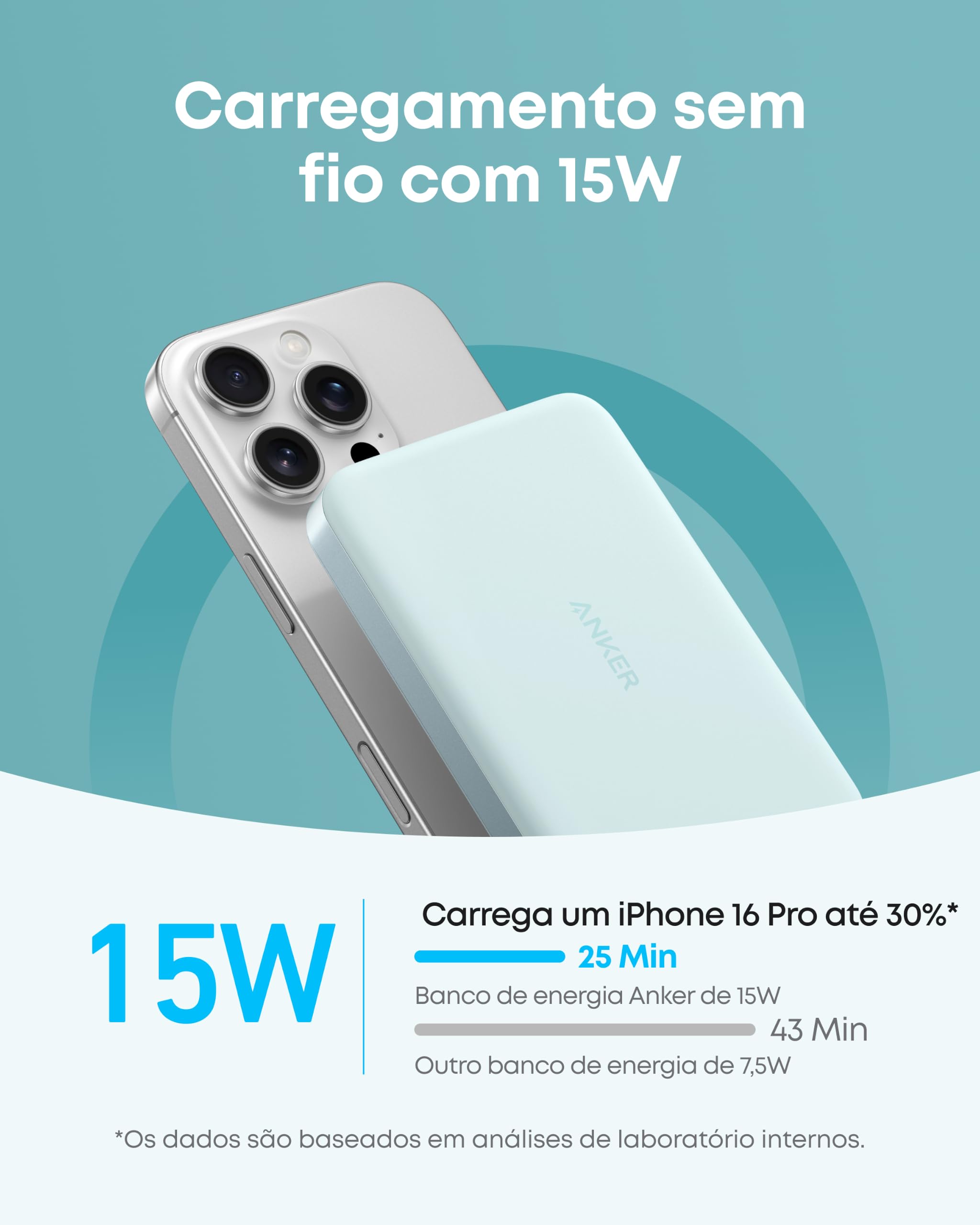 Anker MagGo Power Bank,Carregador Portátil Ultra Fino por Indução