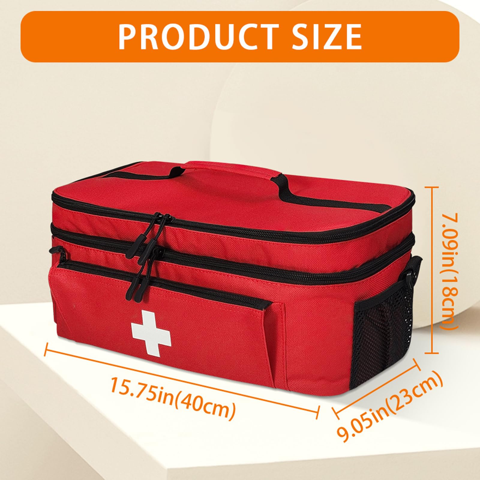 Borsa di pronto soccorso medica portatile, impermeabile e resistente, con spalla staccabile, ideale per casa, viaggi ed emergenze, rosso (18')
