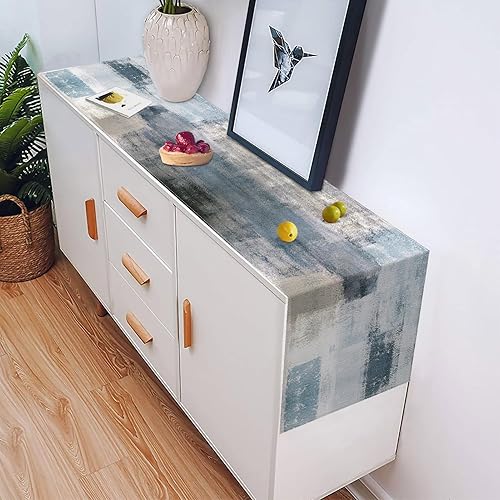 Miniatura 6 de Emvency Camino de mesa de granja, pintura de arte abstracto vintage azul y gris para cocina, mesa de café, cenas familiares, fiestas de vacaciones,