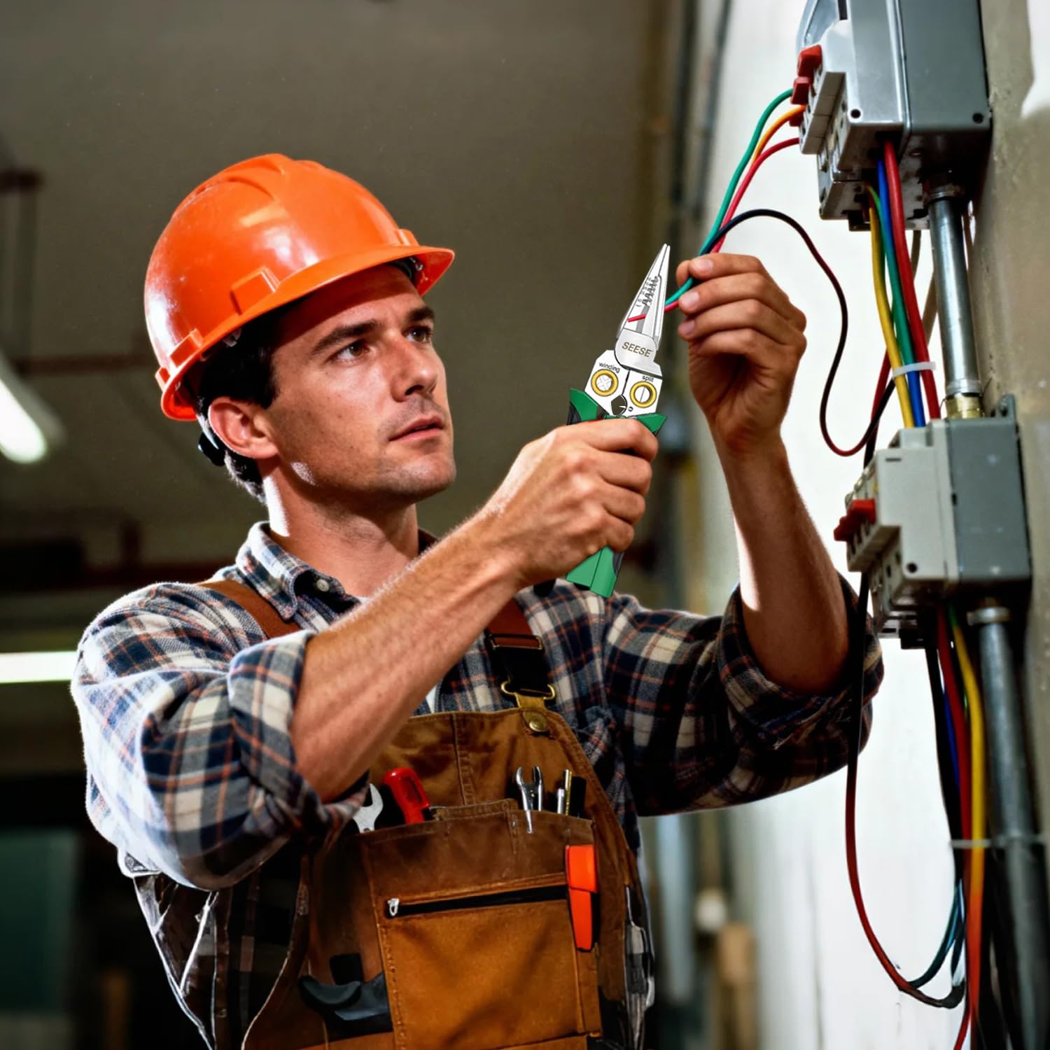 8-in-1 Wire Stripper for Electrician: Needle Nose Pliers with Voltage Tester & Dual Alarms - Electrical Pliers for Cutting Wires, Pulling Wires and Crimp Wires