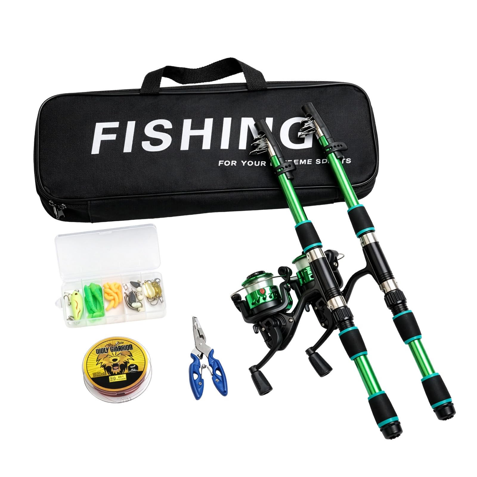 2-Pack Telescopic Fishing Rod and Reel Combo Set - Complete Fishing Kit with Full Tackle Accessories, Portable Travel Gear for Freshwater & Saltwater, Ideal for Beginners & Adults (green, 204pod)