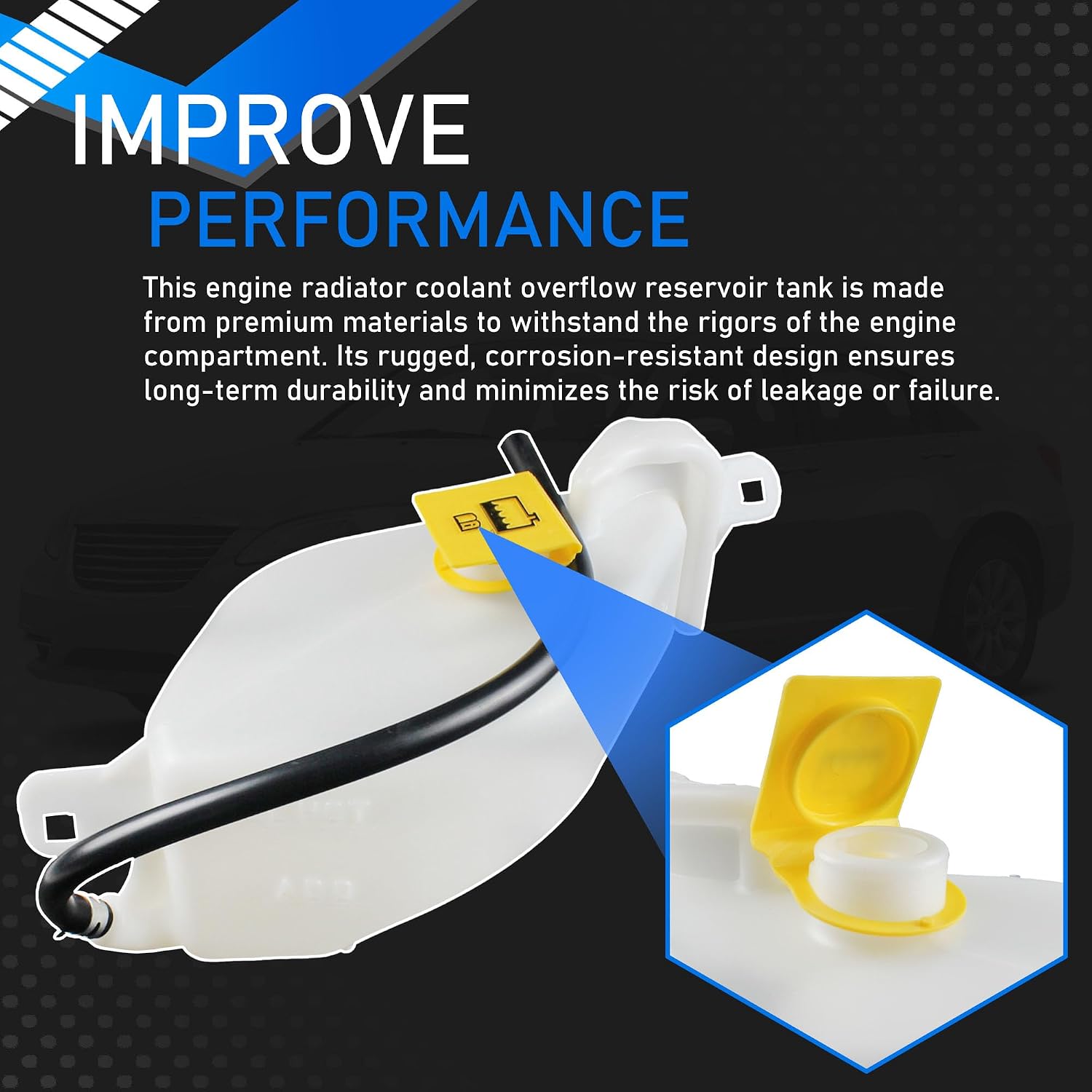 Engine Radiator Coolant Overflow Reservoir Tank with Cap Compatible with 2007-2014 Chrysler 200 Cirrus Sebring 2008-2014 Dodge Avenger Replaces 603-586 5058371AD 5058371AE 5058371AC