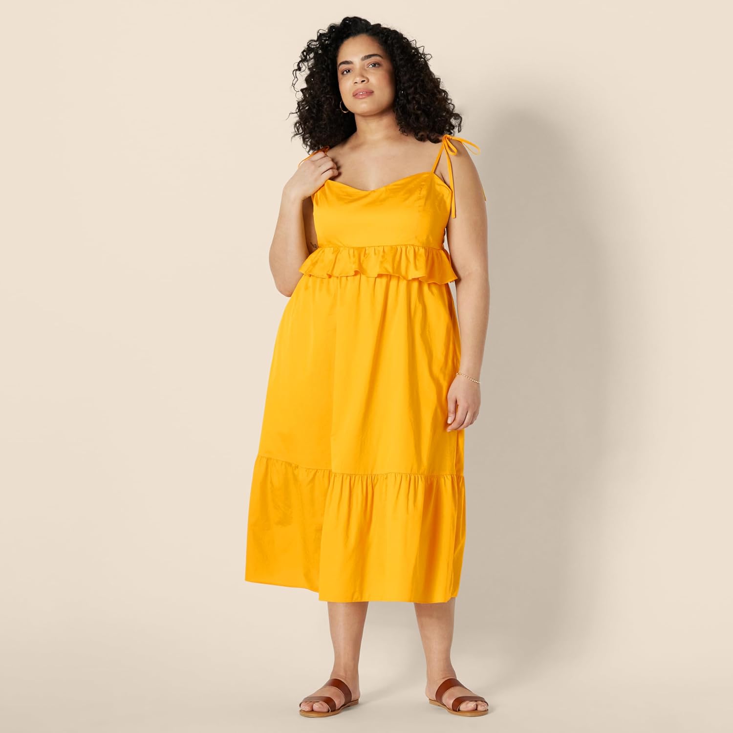 Amazon Essentials Women's Fit and Flare Cotton Sateen Empire Waist Midi Ruffle Dress - Image 6