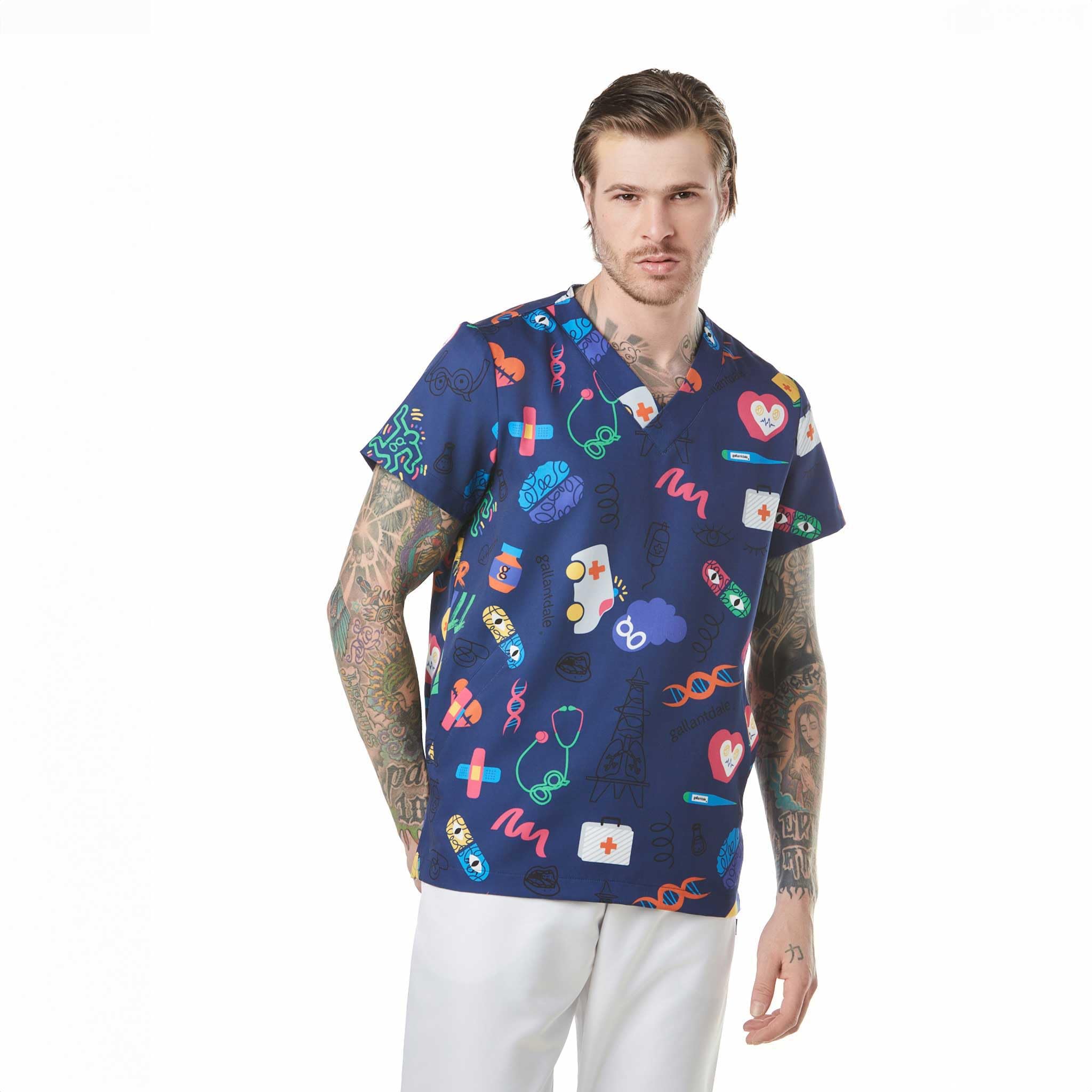 Kasack Sanitär District Herren Scotland Bloom Chlor Beständig Jacke Uniform Sanitär Arbeitskleidung Medizinischer Doktor Tierarzt Zeichnungen Marineblau, marineblau, S