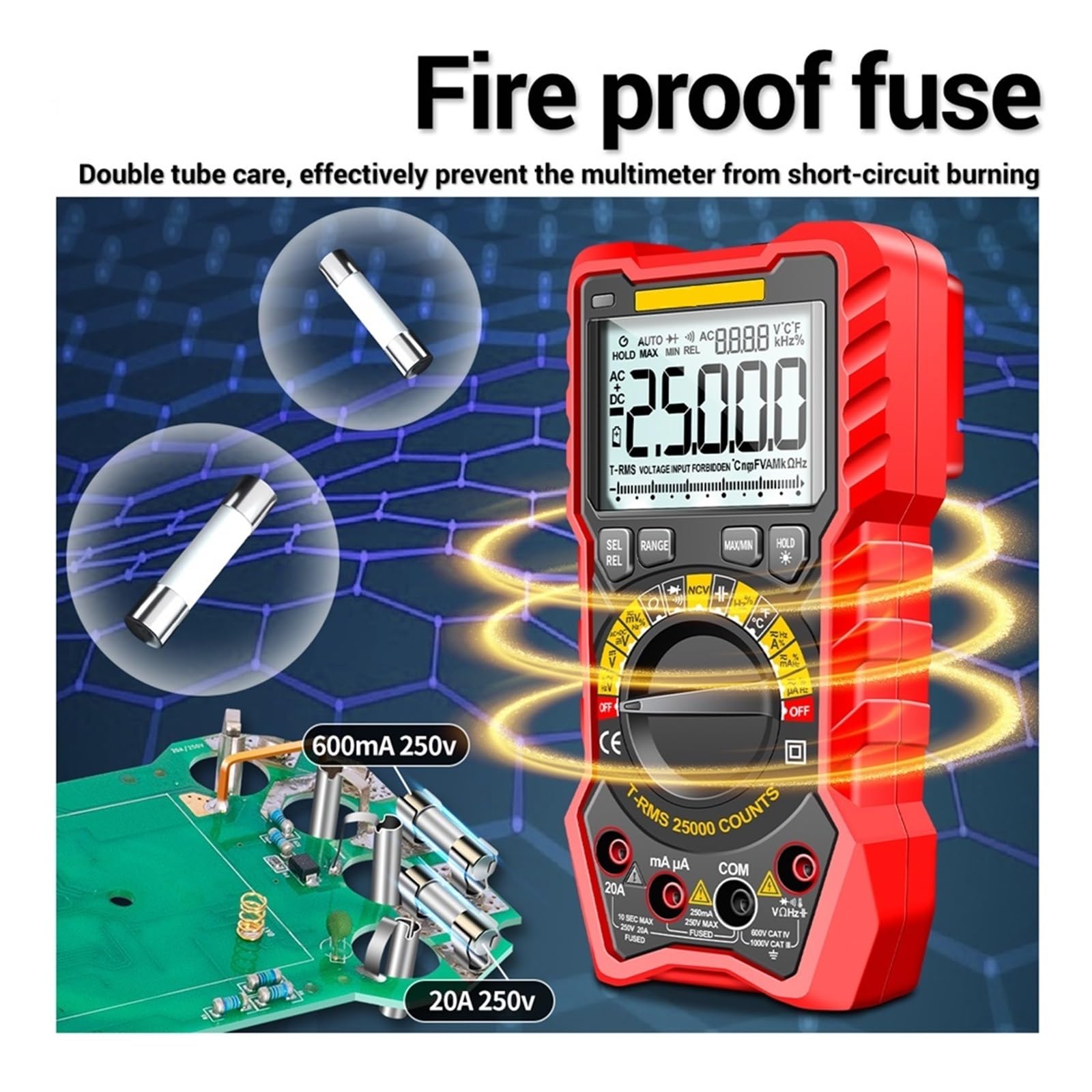 25000 Liczy Multimetr Inteligentny Ręczny Miernik Zasięgu NCV AC DC Ohm Zakres Cyfrowy Multimetro Tester Narzędzia Szybko Dokładnie Łatwy Odczyt(SZ20 Black)