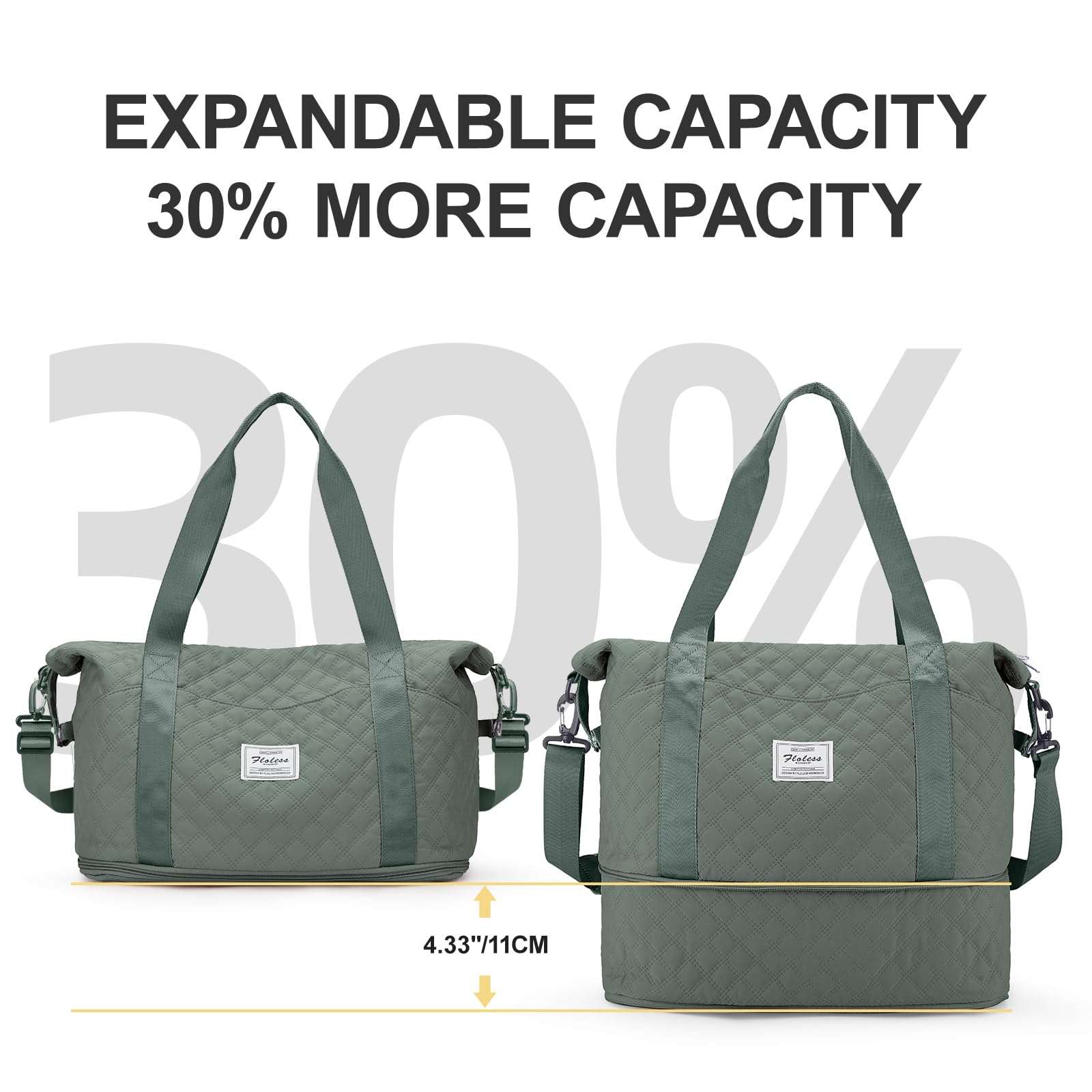 Reisetasche Damen Sporttasche 40x30x20 Ryanair Handgepäck Tasche Weekender Bag Schwimmtasche Wasserdicht Travel Bag Duffle Bag Wickeltasche Trainingstasche Frauen für Reise Gym,B10-Grün - 3