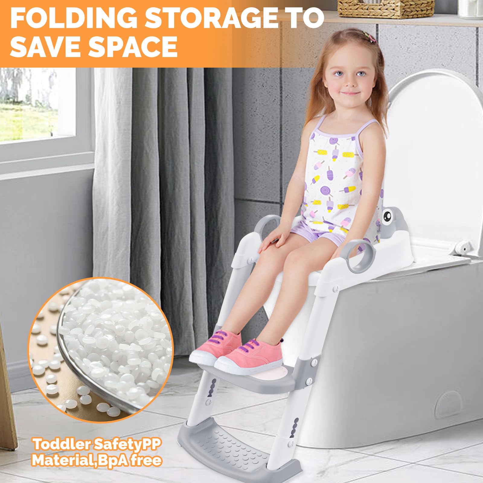 UCAMP Reducteur Toilette Enfant, Rehausseur Toilette Enfant Toilette Abattant WC avec Reducteur Enfant, Adaptateur Toilette Enfant, Réglable en Hauteur Pliable,éclaboussures,Adapté en Forme de V,U,O