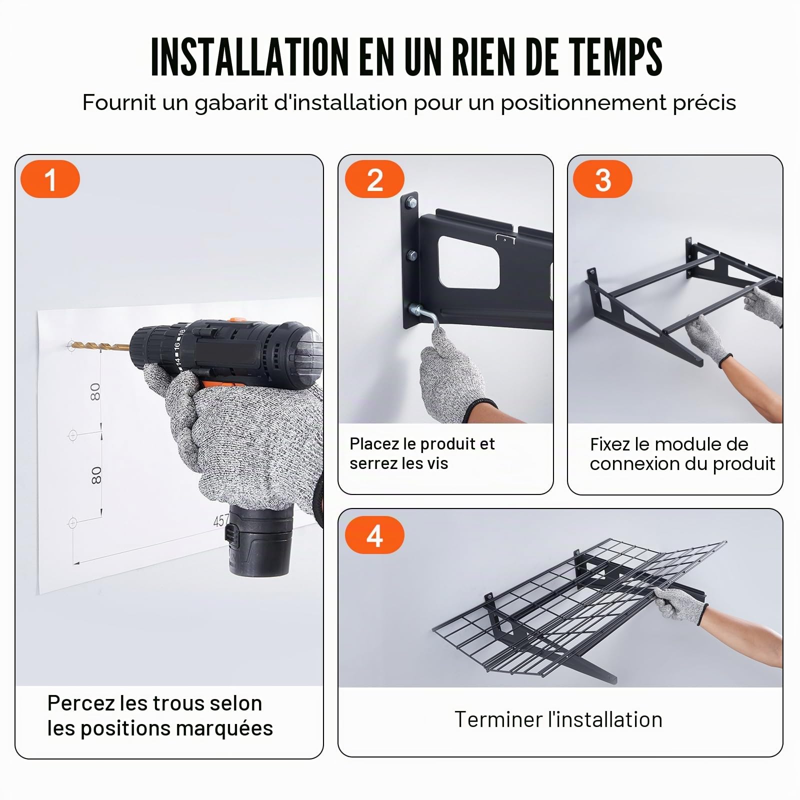 VEVOR Étagère Murale Flottante de Rangement Garage 122x61 cm Lot de 2 Grande Surface Utilisable Capacité de Charge 113,4 kg par Étagère Suspendue d'Outils Métallique pour Magasins, Garages, Entrepôts