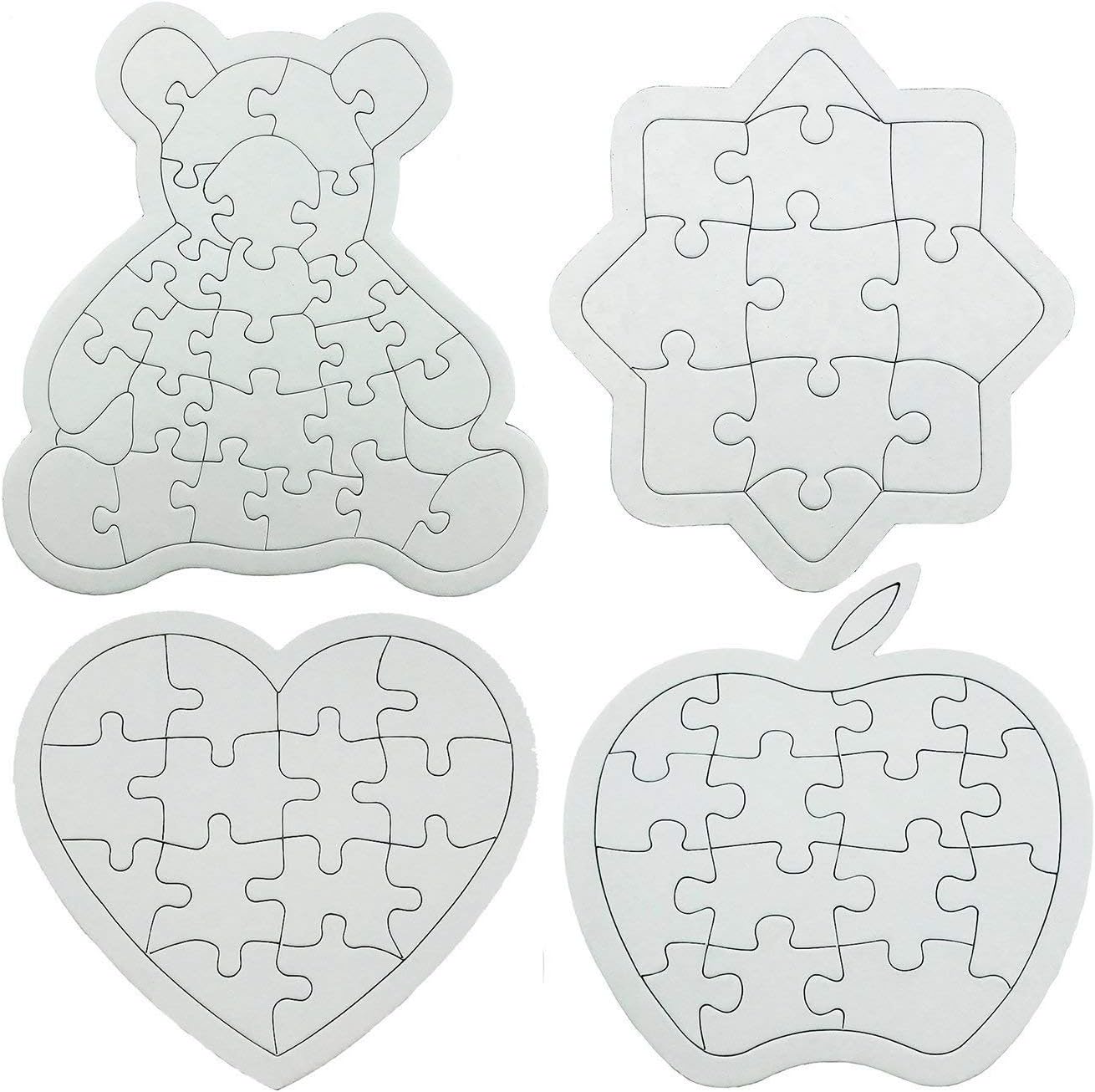 Nextnol 4PCS DIY Puzzle，68-Piece DIY Blank Puzzle,Four shapes，Apples(15-Piece), Sun flower(11-Piece), Bear(28-Piece)，Love Heart Jigsaw Puzzle(14-Piece)，Custom jigsaw puzzle，Blank jigsaw puzzle，White D