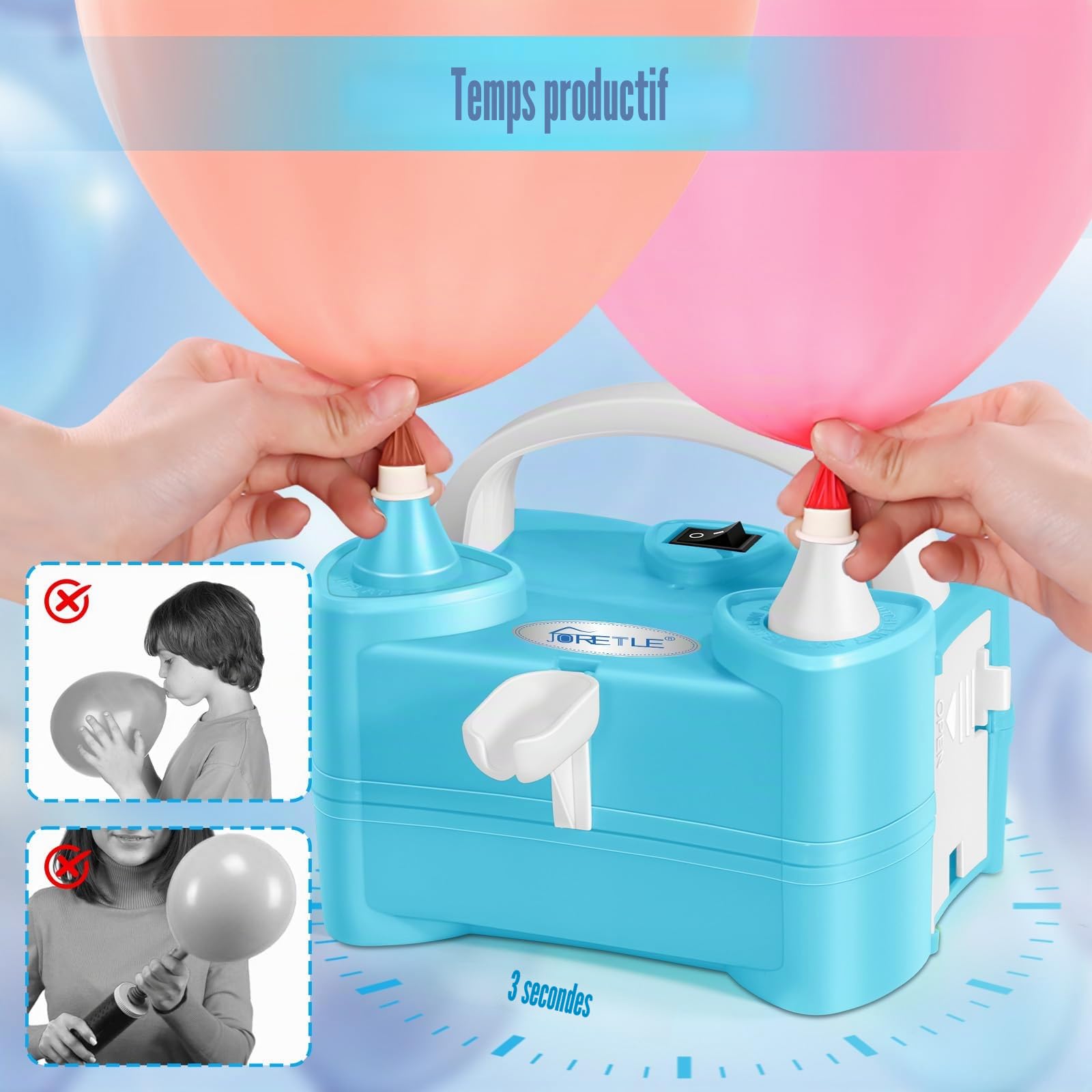 Pompe à Ballon Électrique Portable, Gonfleur avec Porte-Ballon et 2 Buses