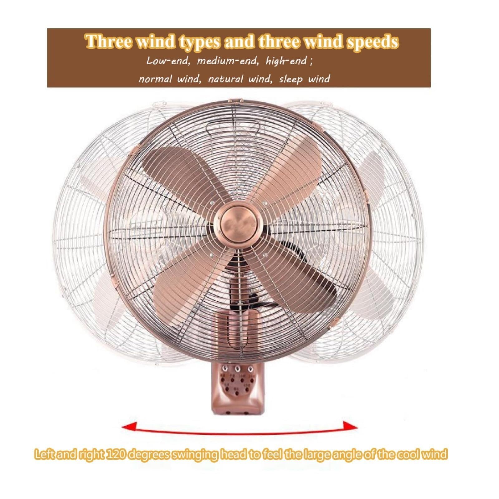 Ventilador de pared retro de metal con mando a distancia, cabezal oscilante de 3 velocidades, diseño de montaje en pared para uso doméstico u oficina, ideal para espacios industriales
