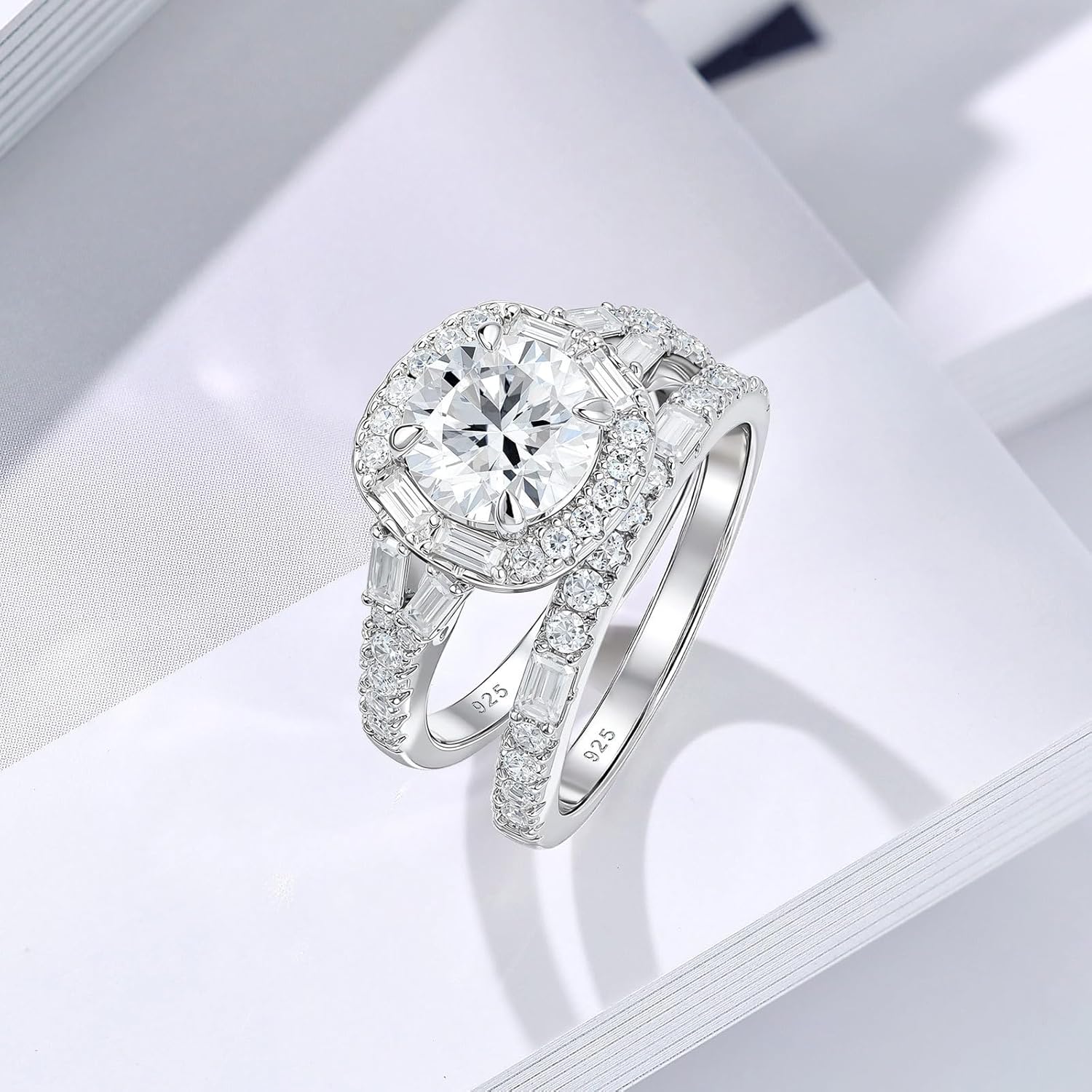 Moissanite Round Halo Wedding Ring Sets For Women Vintage Engagement Ring 925 Sterling Silver Sz 5-10 - Image 6