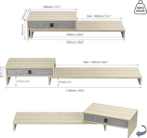 Miniatura 3 de Fenge Soporte elevador para monitor de computadora con cajón para 2 o 3 monitores, longitud y ángulo ajustables, soporte de computadora portátil,