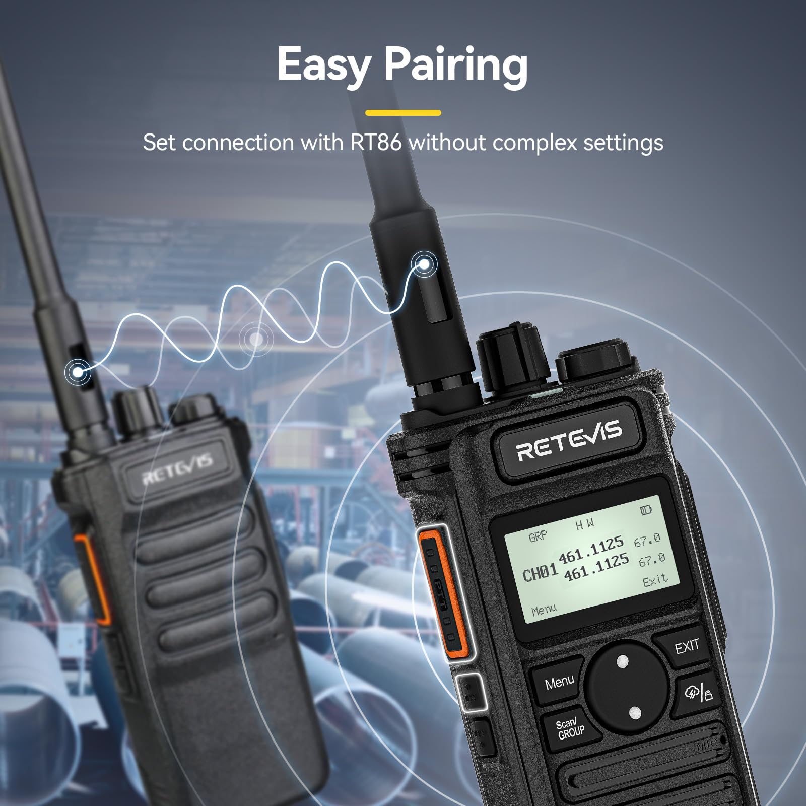 Retevis RT86S Walkie Talkie dla Dorosłych, Radiotelefon Dwukierunkowy o Dużym Zasięgu ze Słuchawkami, LCD 2600mAh USB C, Połączenia Grupowe, Pro Walkie Talkie do Produkcji (Czarny, 3 Szt.)