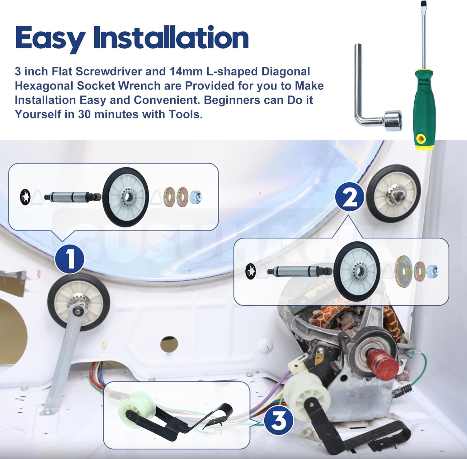 4392065 Dryer Repair Kit with 349241T Drum Roller Kit 691366 Dryer Idler Pulley 341241 Dryer Belt WPW10359269 WPW10359270 Dryer Drum Shaft for Whirlpool Kenmore Maytag Amana Dryers