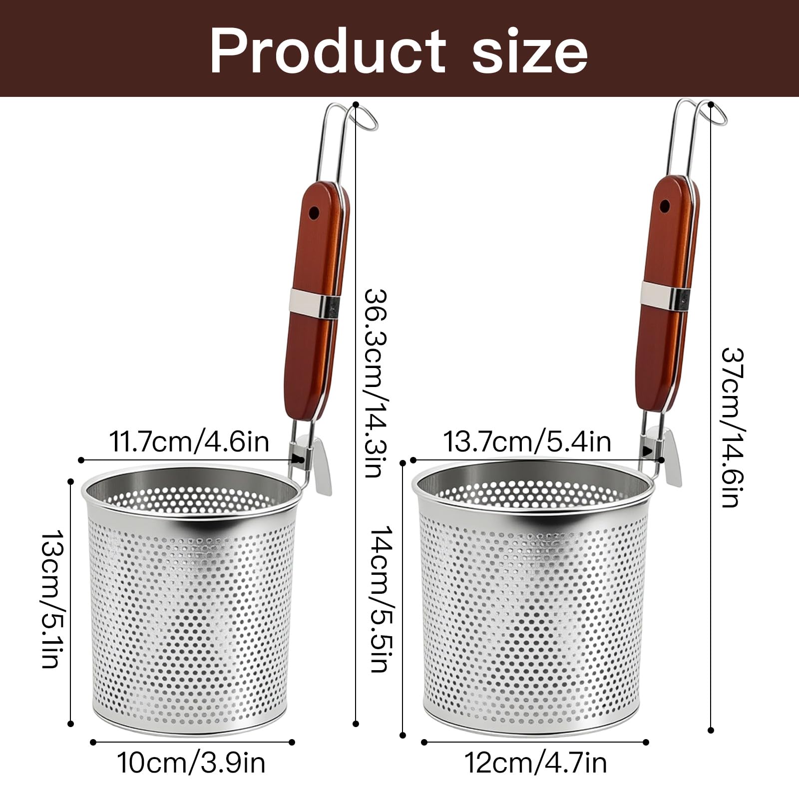 Cestelli Divisori per Pasta in Acciaio Inossidabile 14cm+12cm, Separatore Cuocipasta con Manico