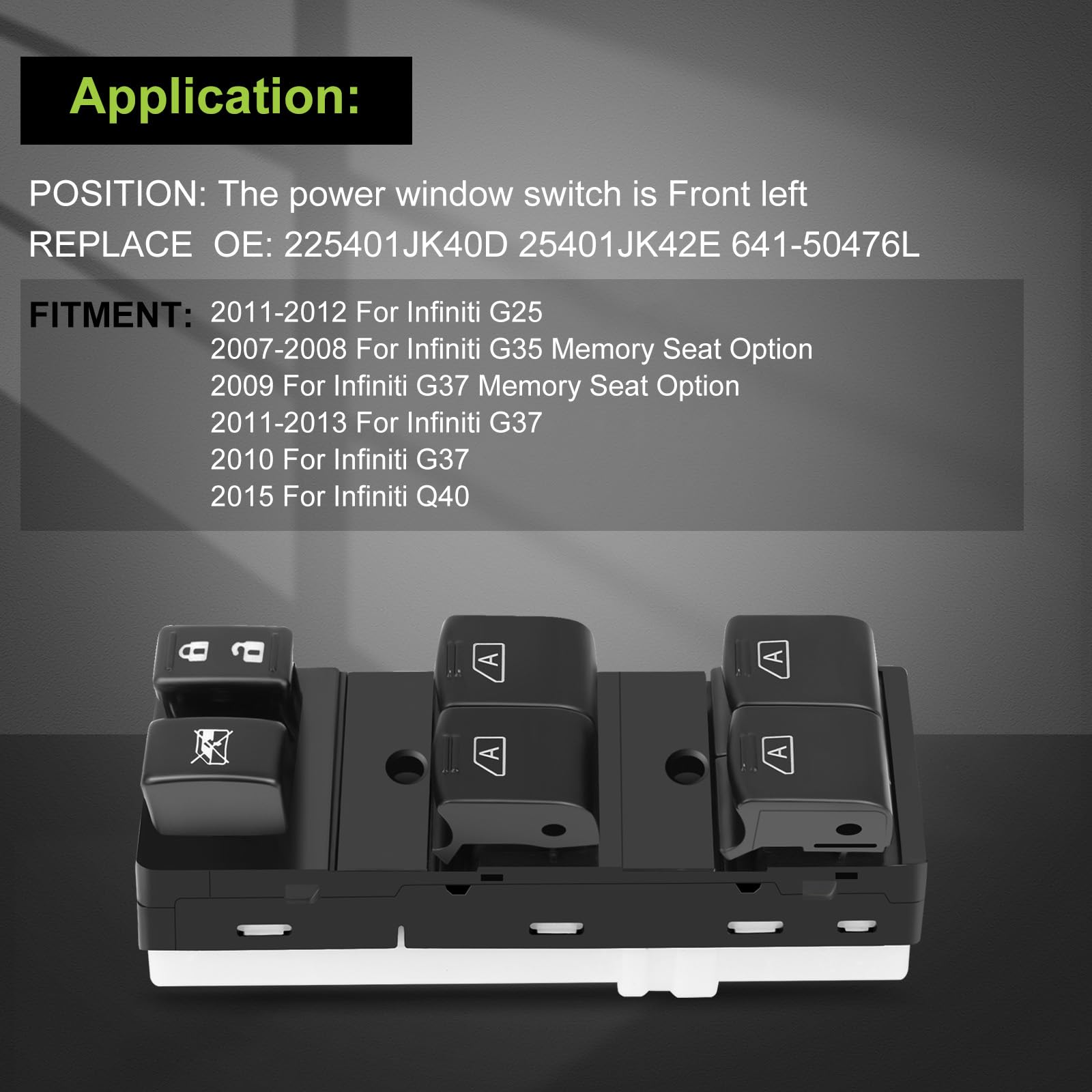 INFINITI G25 G35 G37 V36 ディマースイッチ Amazon.com: NewYall Front Left Driver Side Power Door Window