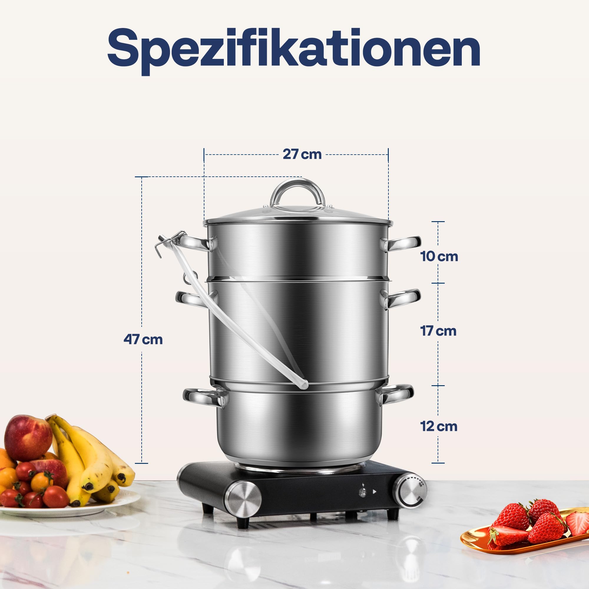 VIVOHOME 10L Dampfentsafter aus Edelstahl für Obst und Gemüse Entsafter Kochtopf mit Deckel aus gehärtetem Glas geeignet für Herdarten Induktion (11 qt)