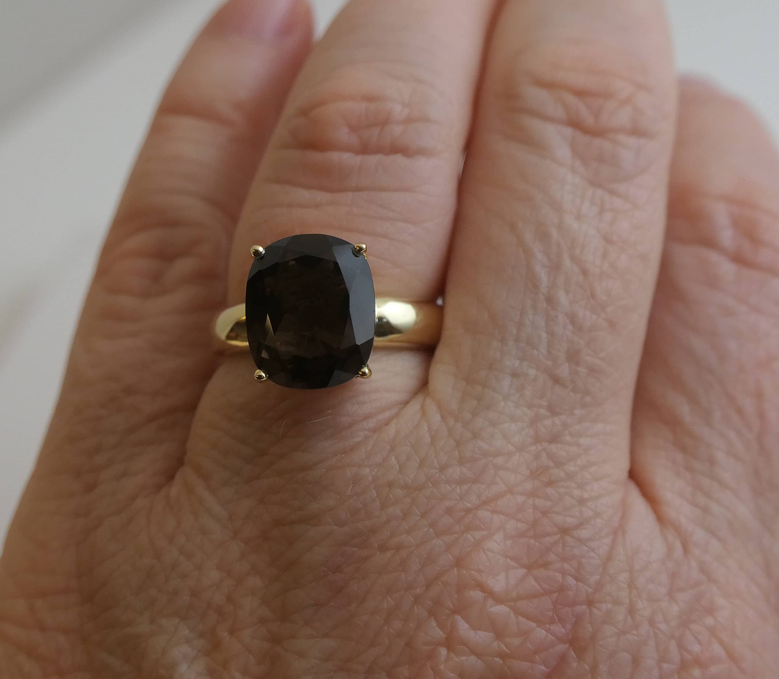 Anello in argento sterling placcato oro con quarzo fumé