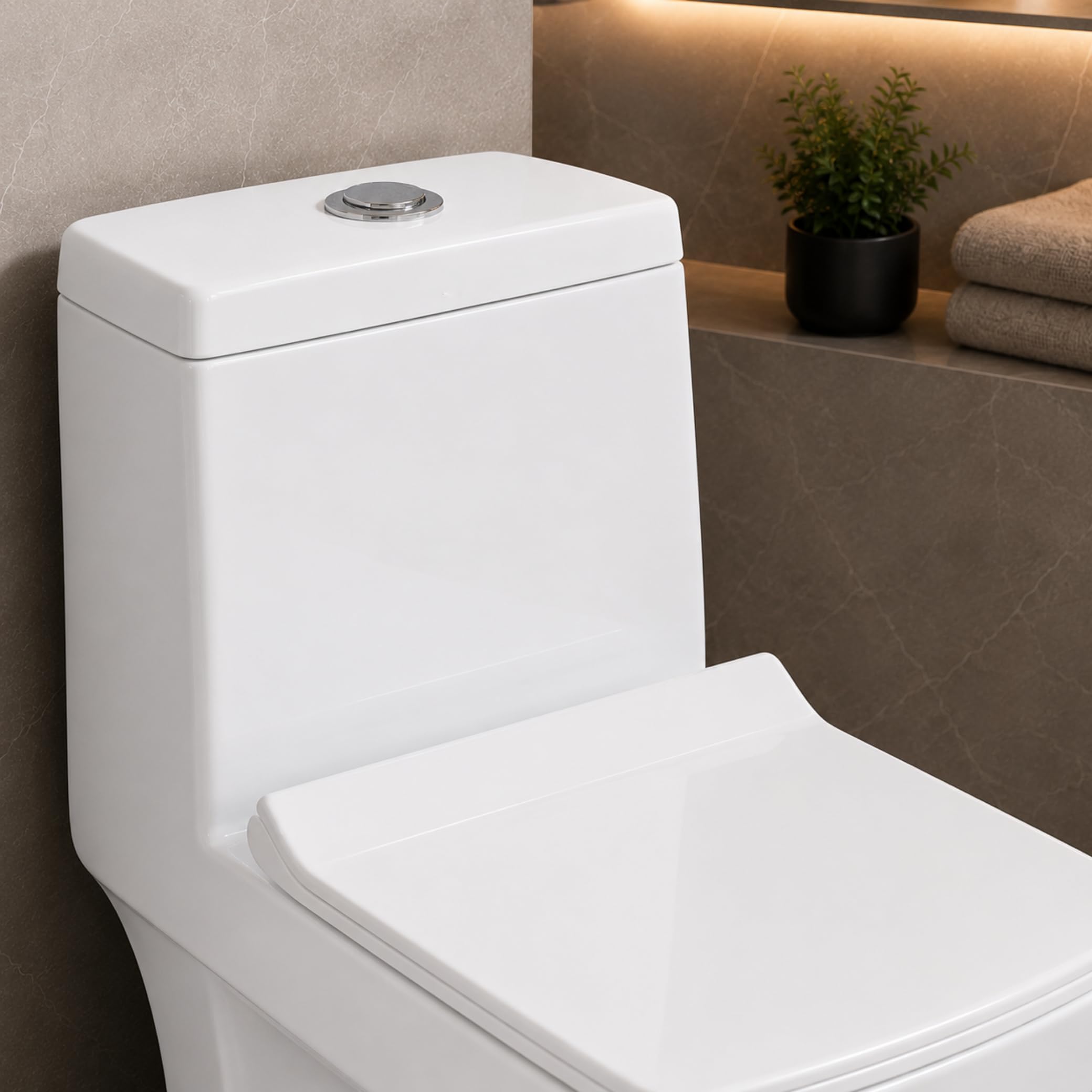 Hisre Premium Western Floor Mounted One Piece Water Closet Ceramic Western Toilet/Commode/European Commode Square With Soft Close Seat Cover For Lavatory, Toilets (EXPLORE), photo 3 of 5