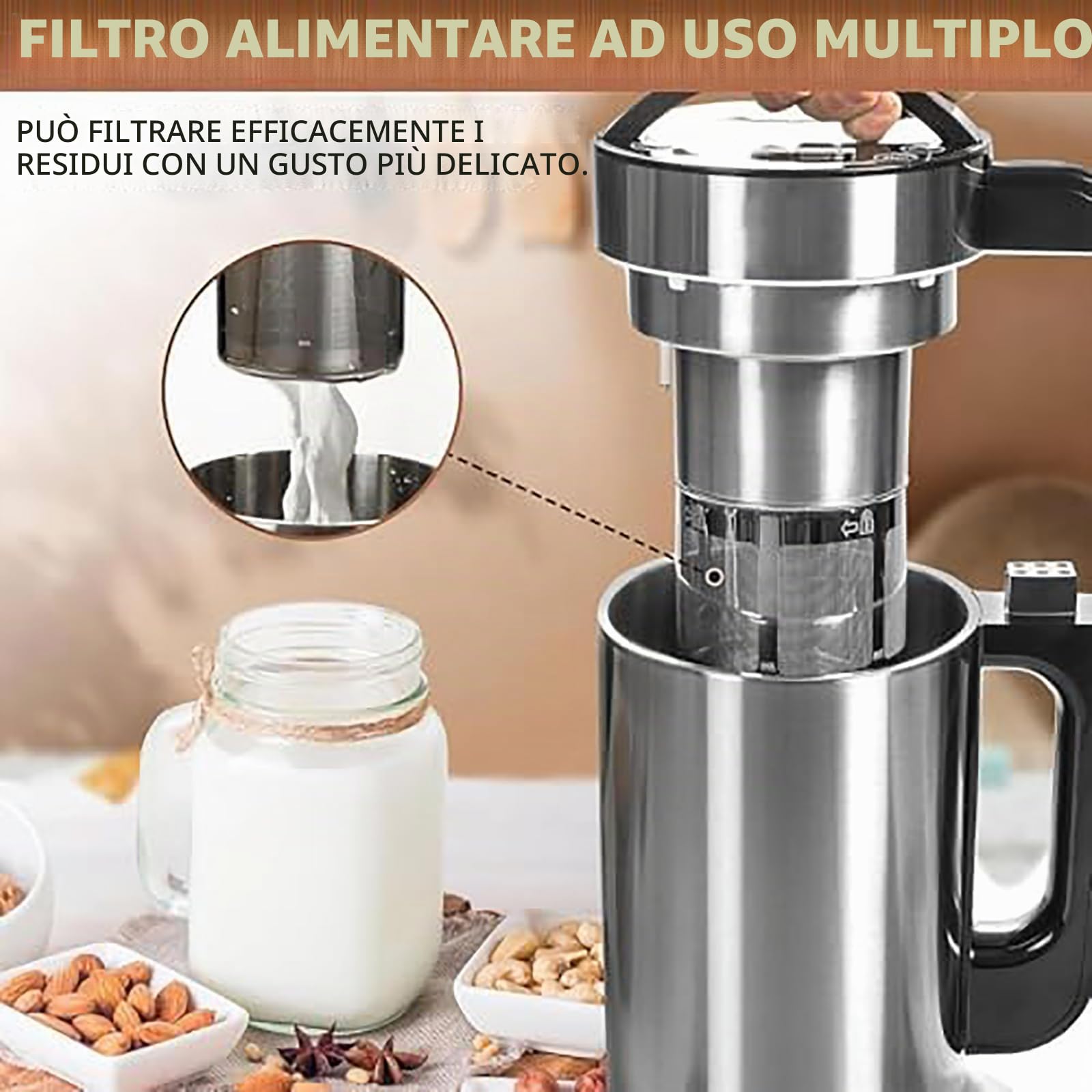 Macchina Per Latte Di Soia E Noci 1,2 L, 1200ml Produttore Di Latte Vegetale D’avena Con Set Di Filtro, Autopulente, Adatta Per Soia, Mandorla, Vegano, Avena, Vegetale, Latte Di Porridge