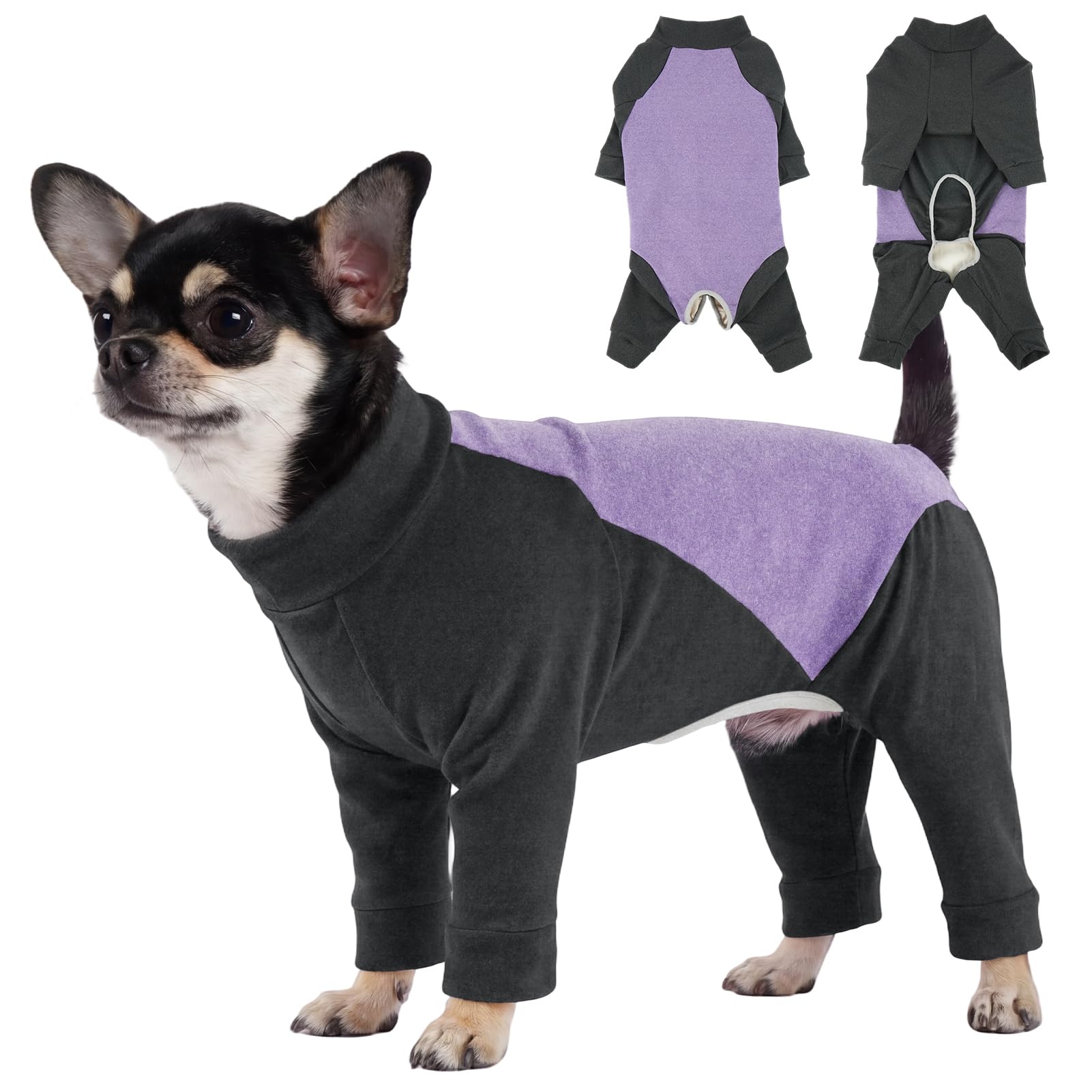 Fleece Dog Pajamas for Small Medium Dogs, Soft Stretch Dog Onesie Full Body, Puppy Sleepwear Anti Licking Recovery Suit Alternative, Lavender Grey M