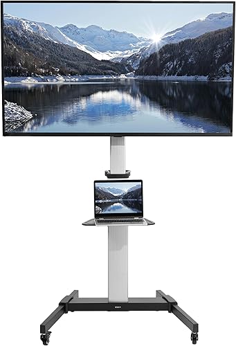 VIVO Carrito de TV móvil de aluminio para pantallas de 32 a 83 pulgadas de hasta 110 libras, LCD LED OLED 4K Smart Flat, paneles curvos, soporte