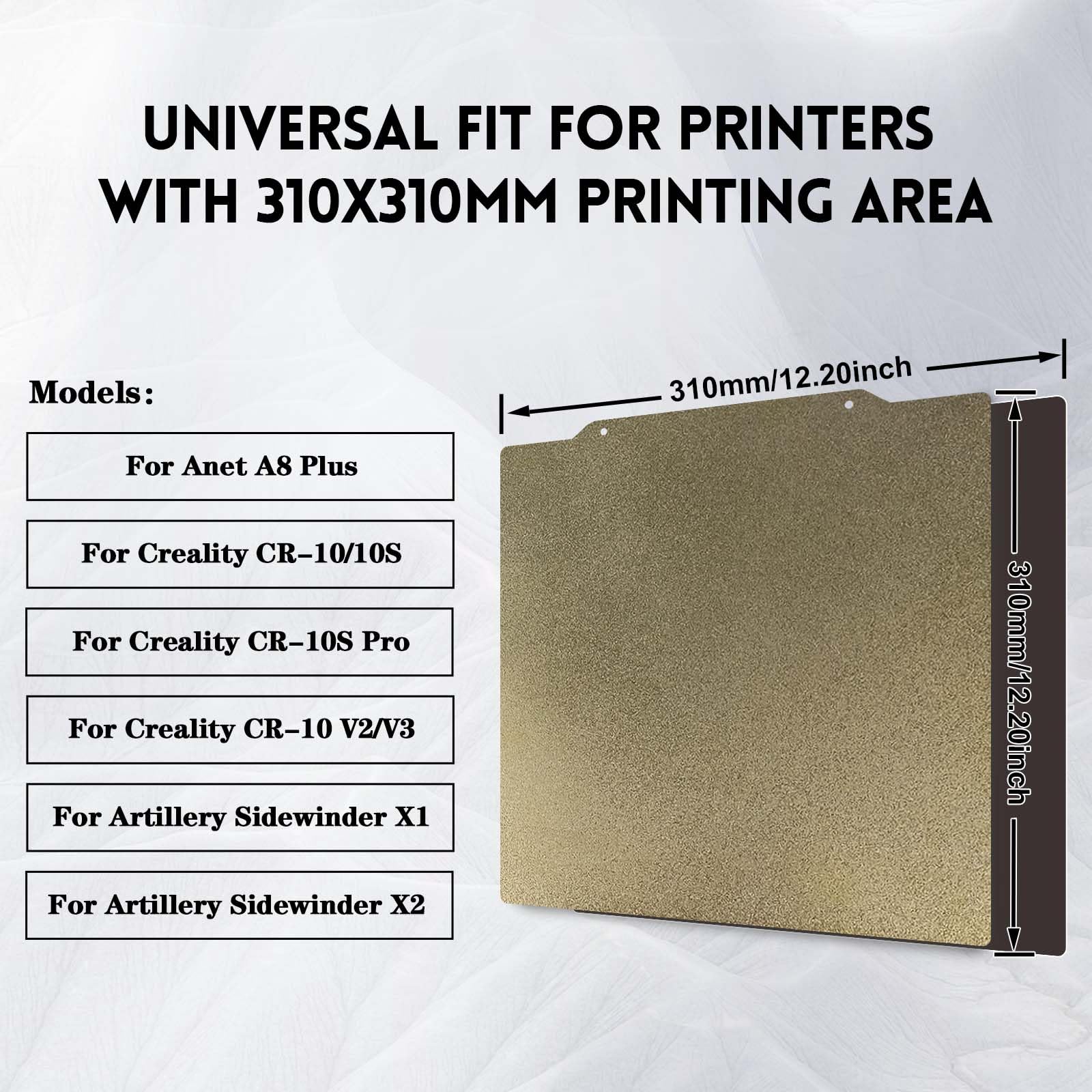 IdeaFormer PEI 310x310mm,Double Sided Textured PEI Bed Kits,Piatto PEI Magnetico + Base Magnetica per Artillery SW-X1,SW-X2,CR-10,Anet A8 Plus